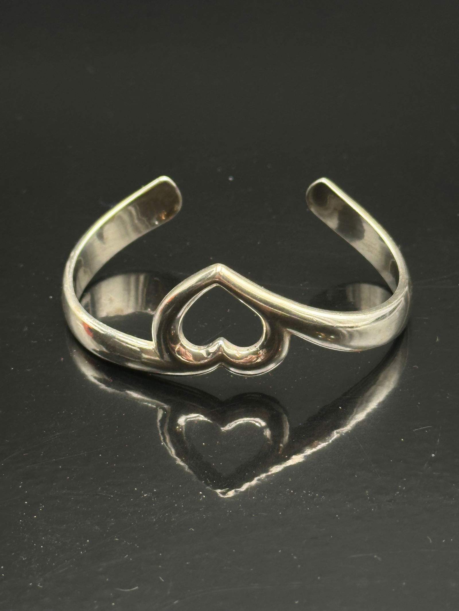 Sterling Silver Heart Cuff Bracelet, 27.9g, Signed (1 of 8)