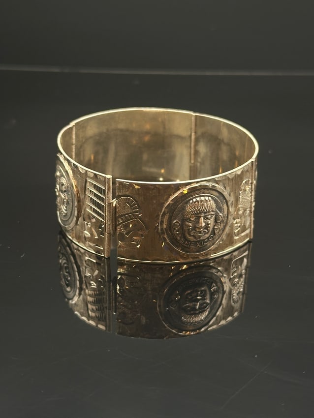 Vintage Mexican Sterling Silver Panel Bracelet – Coin & Geometric Motif (1 of 9)