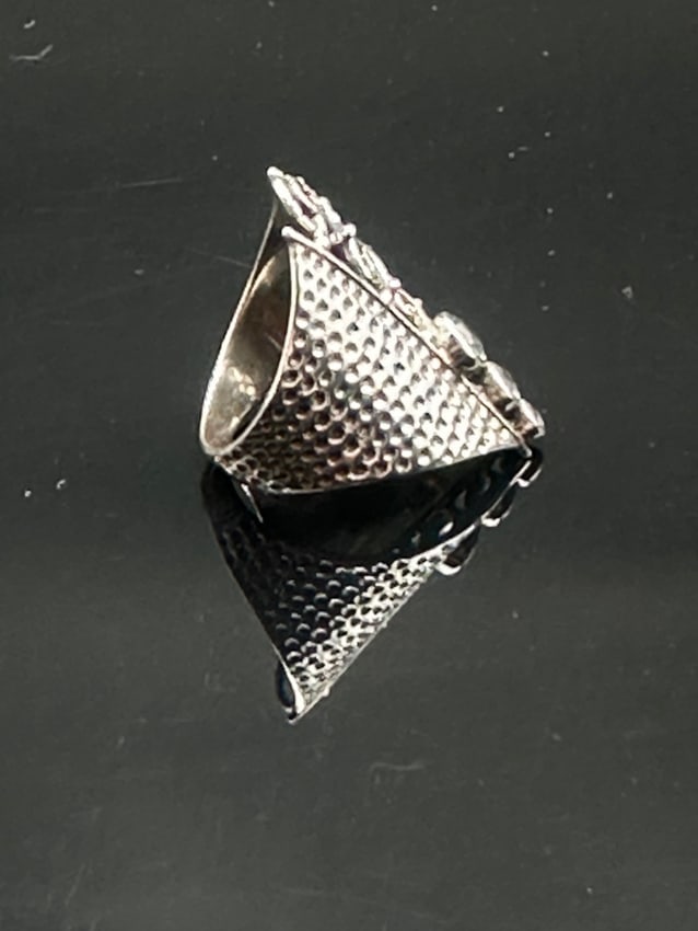 Sterling Silver 925 Wide Filigree Statement Ring with Blue & Clear Gemstones (1 of 7)