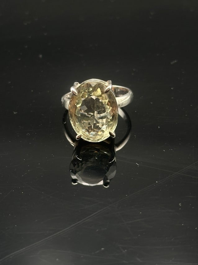 Sterling Silver 925 Ring with Large Oval Faceted Citrine-Color Gemstone (1 of 6)