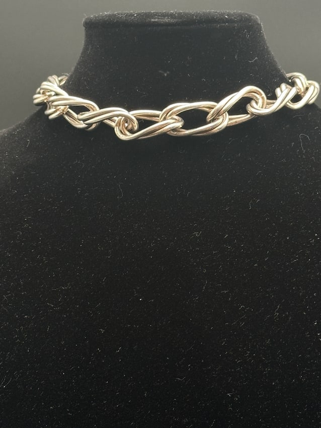 Heavy Vintage Sterling Silver Twisted Link Chain Necklace (1 of 5)