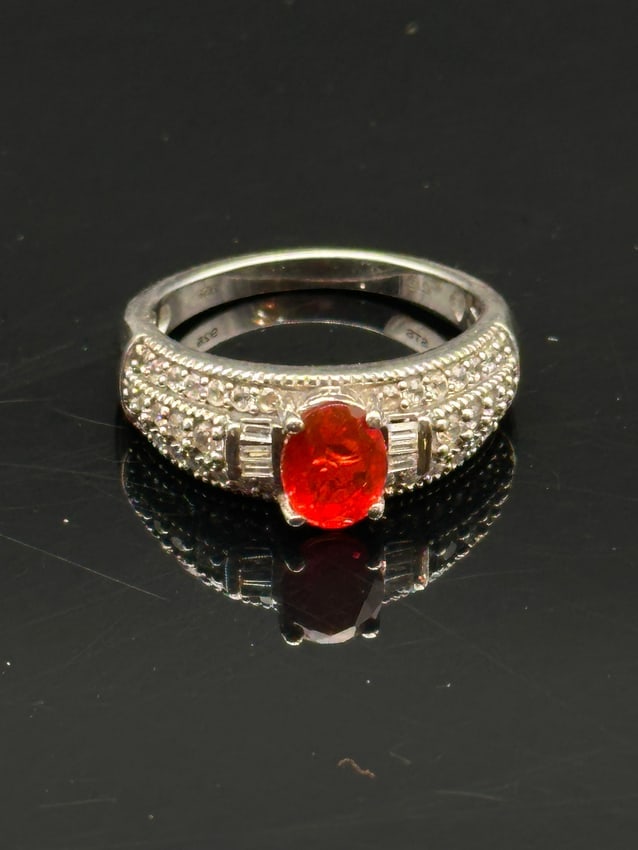 Sterling Silver 925 Fire-Orange Oval Gemstone Ring with Accent Stones (1 of 7)