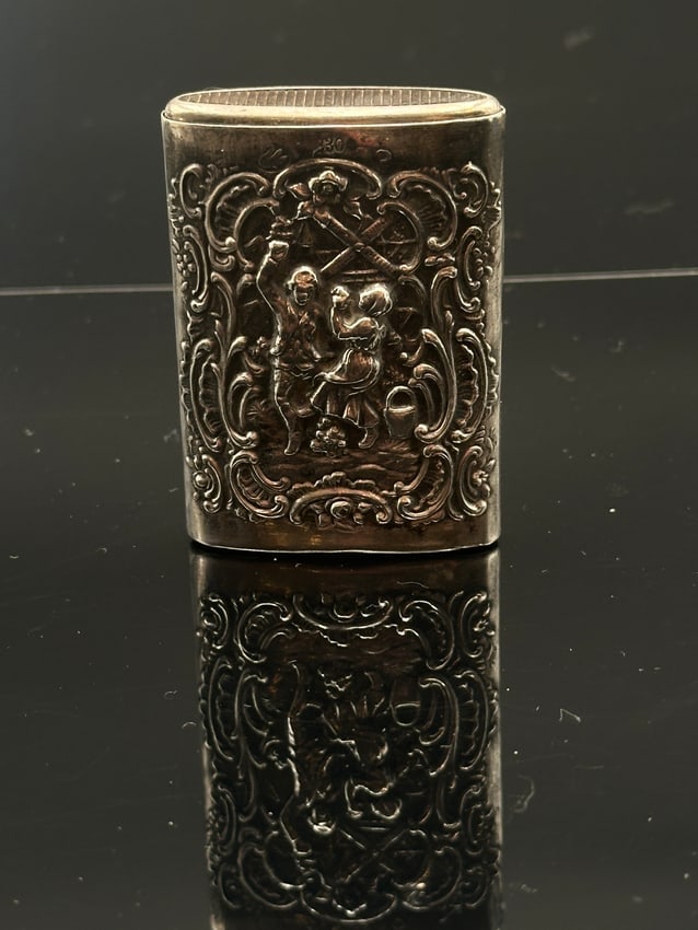 Antique Dutch Silver Match Safe / Vesta Case – Scenic Tavern & Dance Motif – 830 Silver (1 of 12)