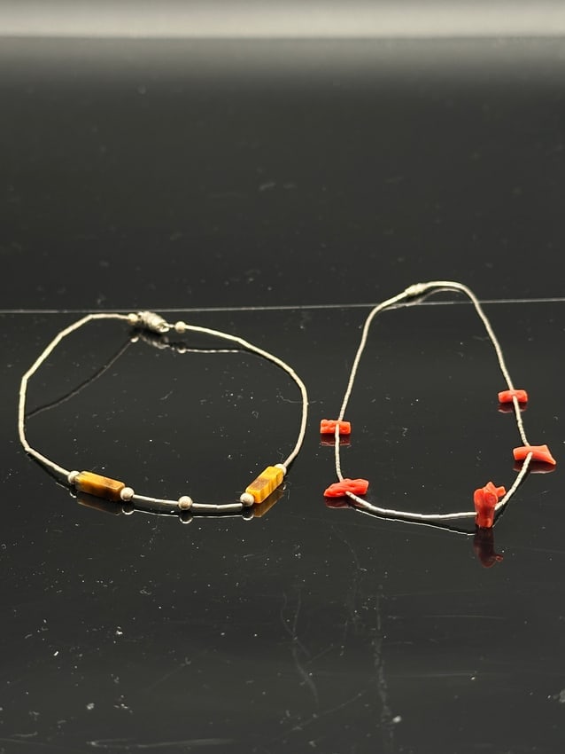 Pair of Sterling Silver Beaded Necklaces – Tiger’s Eye & Red Coral (1 of 9)