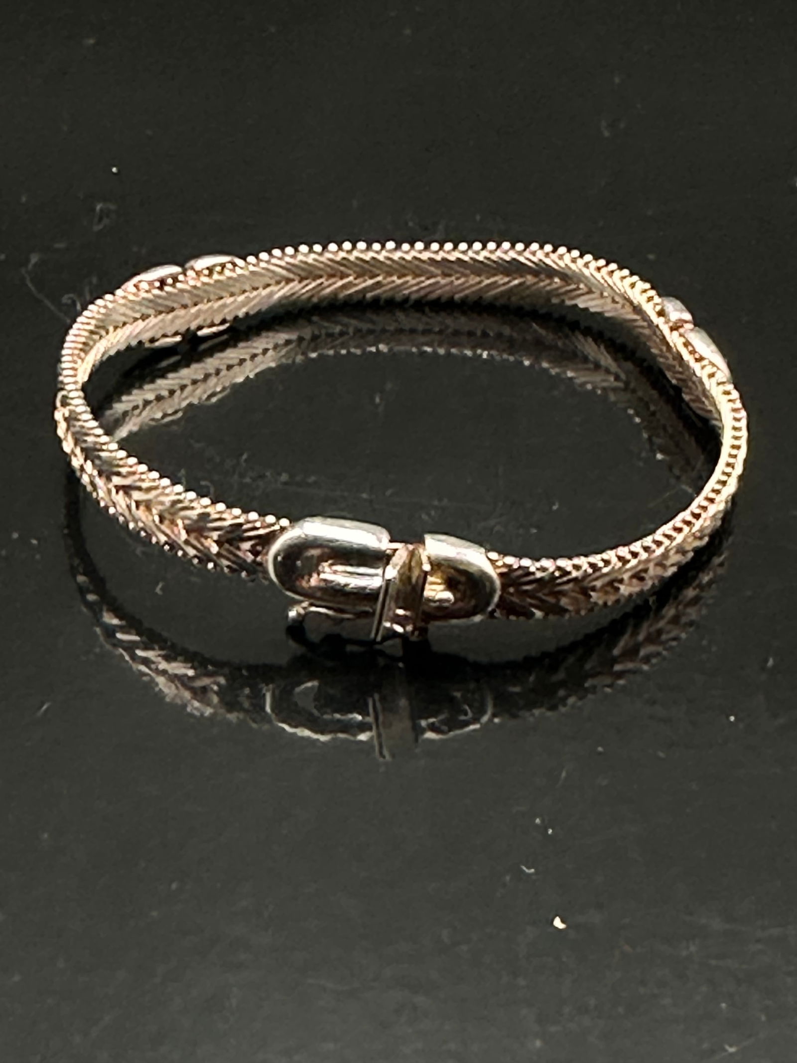 Vintage Sterling Silver Mexican Bracelet – Handcrafted Chevron & Beaded Design, 21g (1 of 6)