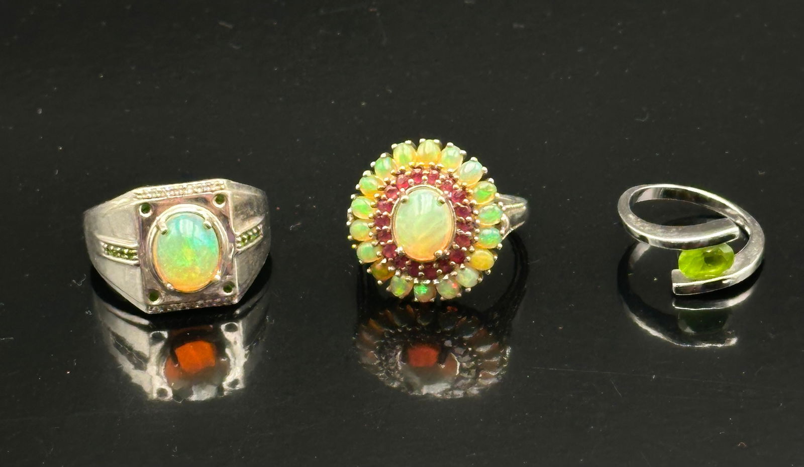 Lot of 3 Sterling Silver Gemstone Rings – Opal, Garnet, Peridot – 25 g Total (1 of 13)