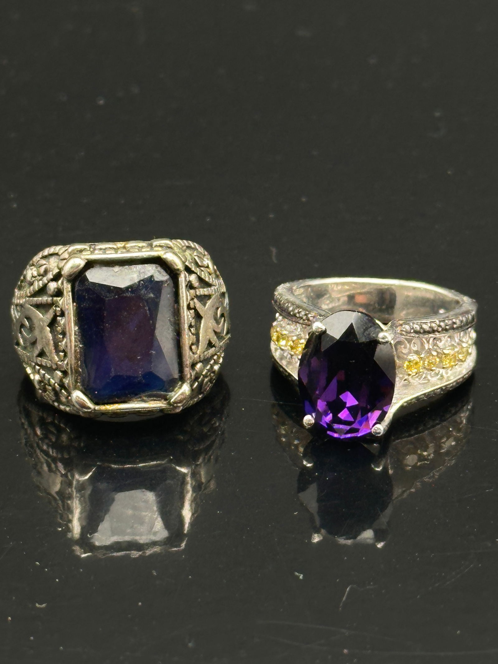 Lot of 2 Sterling Silver Gemstone Rings – Amethyst & Blue Spinel – 14 g Total (1 of 11)