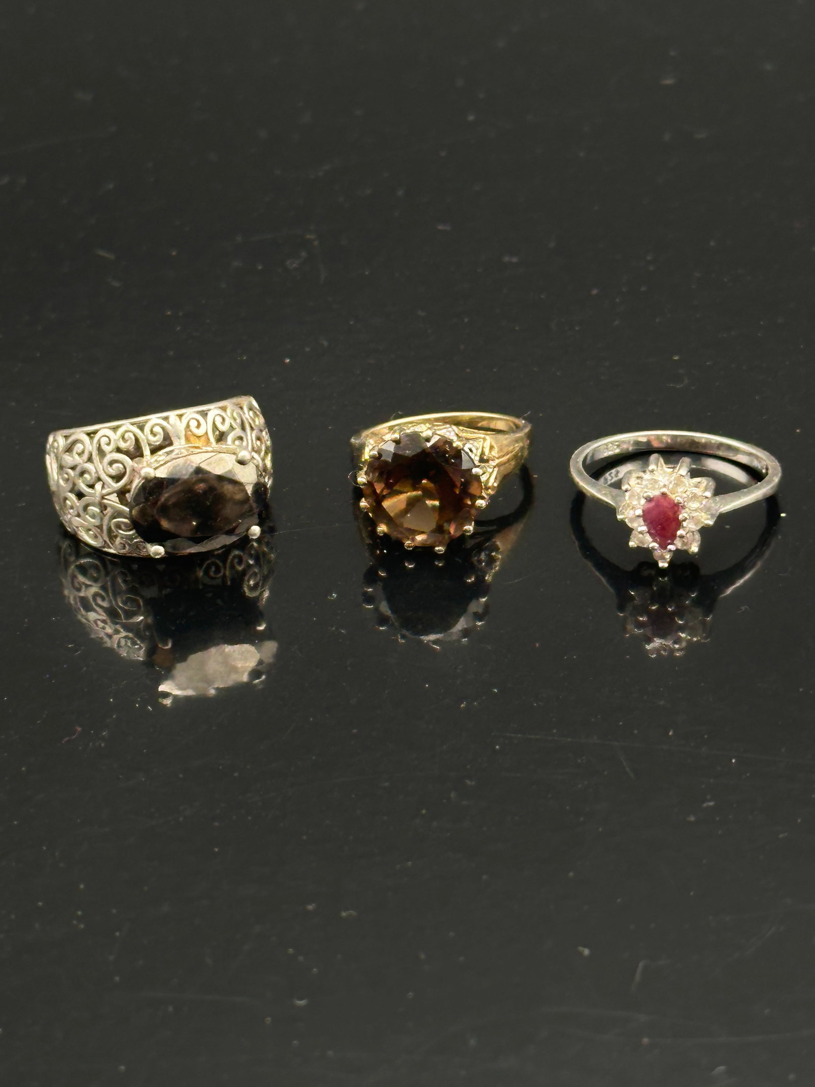 Lot of 3 Sterling Silver Gemstone Rings – Smoky Quartz, Citrine & Ruby – 13 g Total (1 of 14)