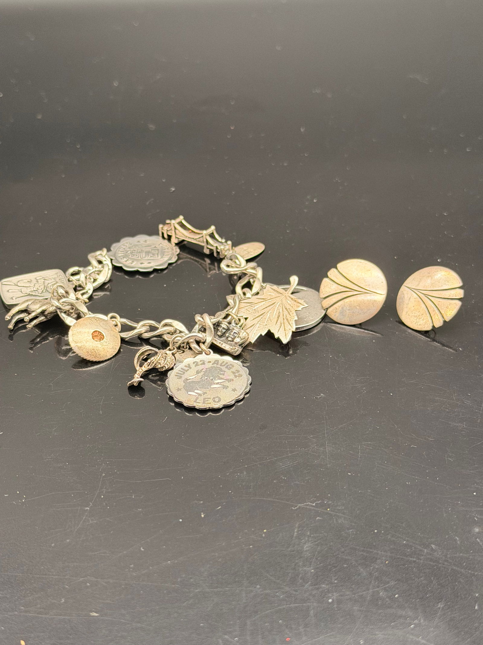 Vintage Sterling Silver Charm Bracelet & Earrings Lot 34.6g .925 (1 of 5)