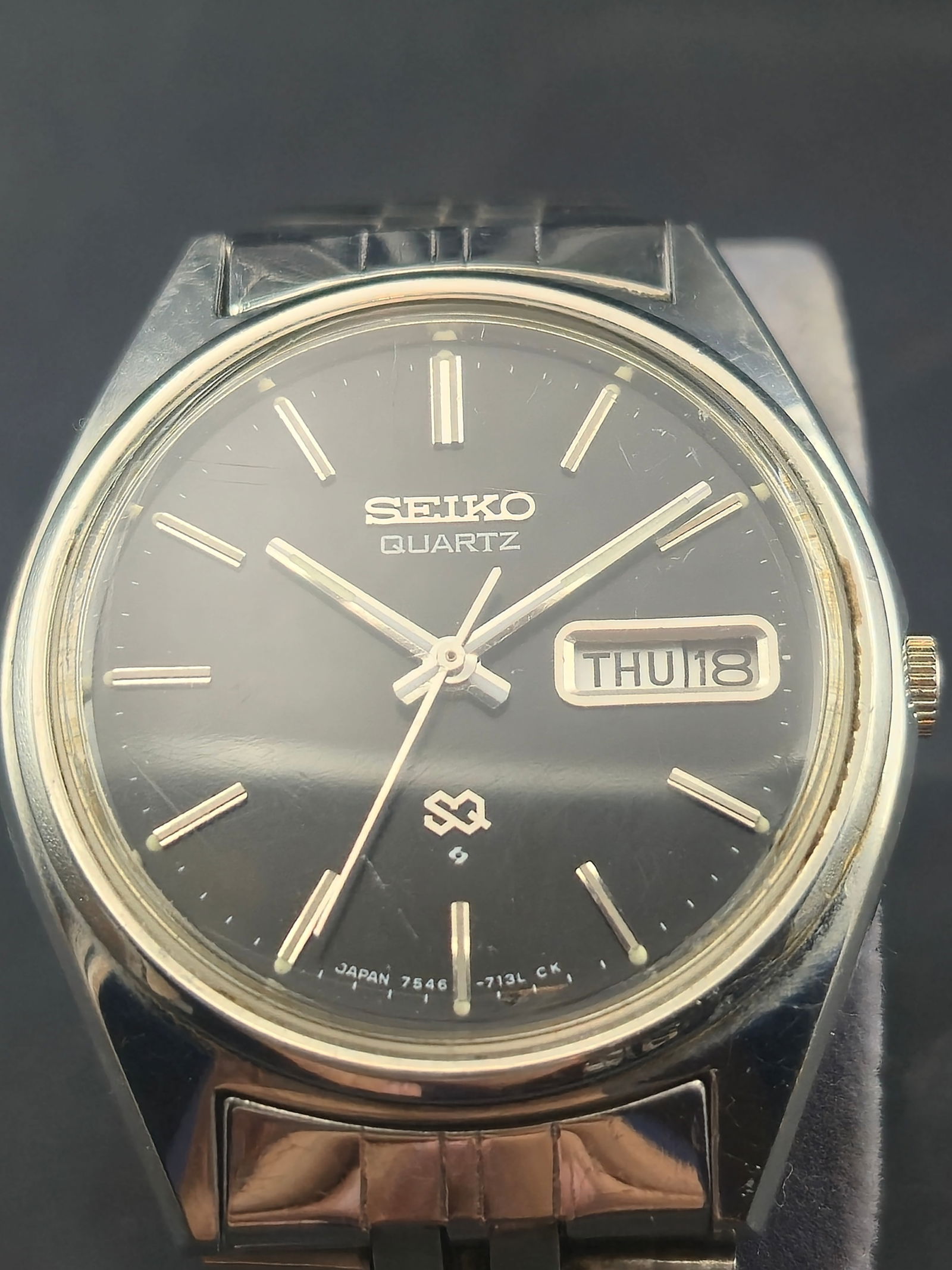 1979 Seiko Quartz 7546-7139 Men’s Wristwatch – 36mm Stainless Steel, Black Dial, Day-Date (1 of 7)