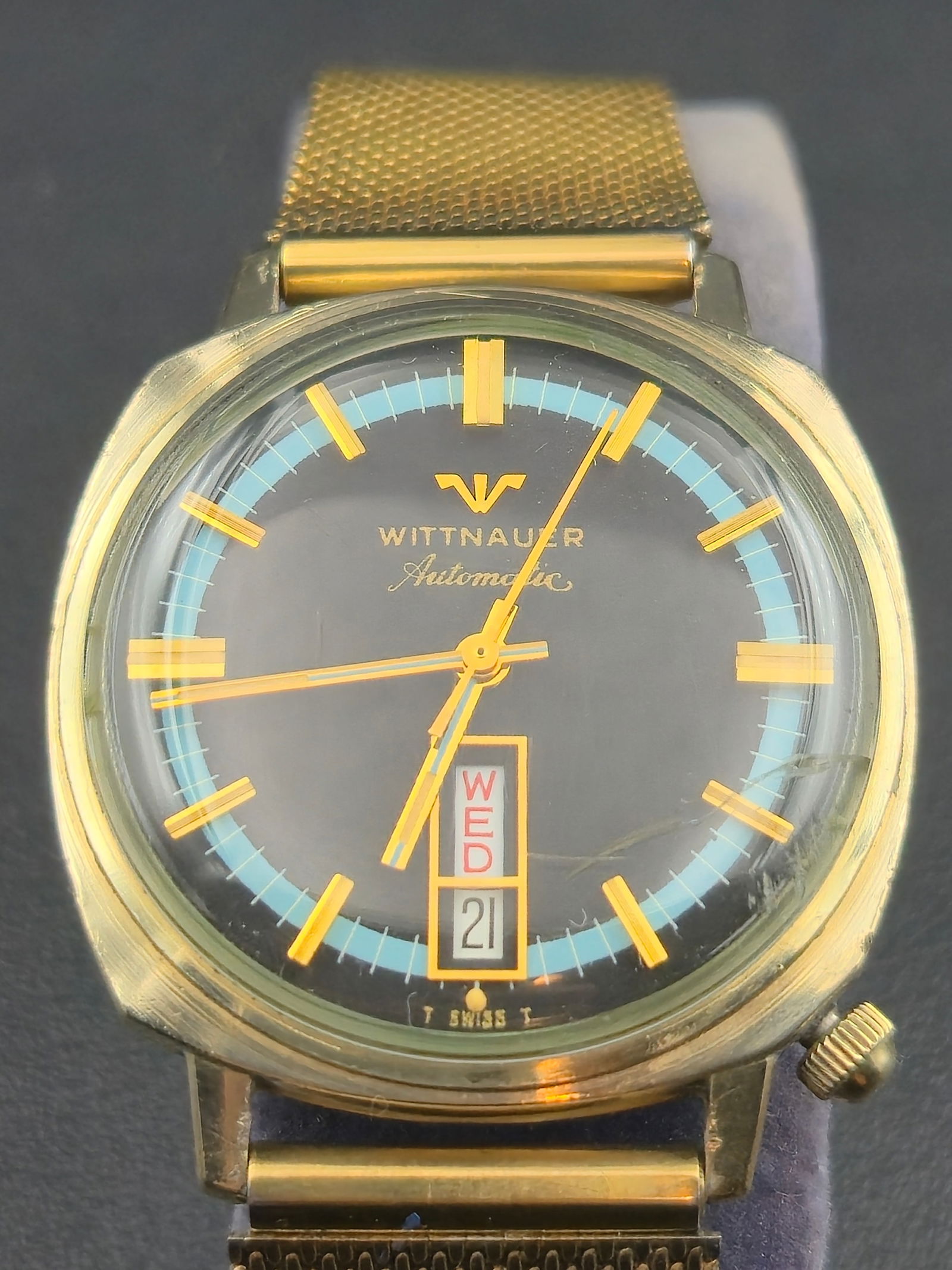 Wittnauer Automatic Swiss 34mm 10K RGP Bezel Watch w/ Day-Date, Running (1 of 9)