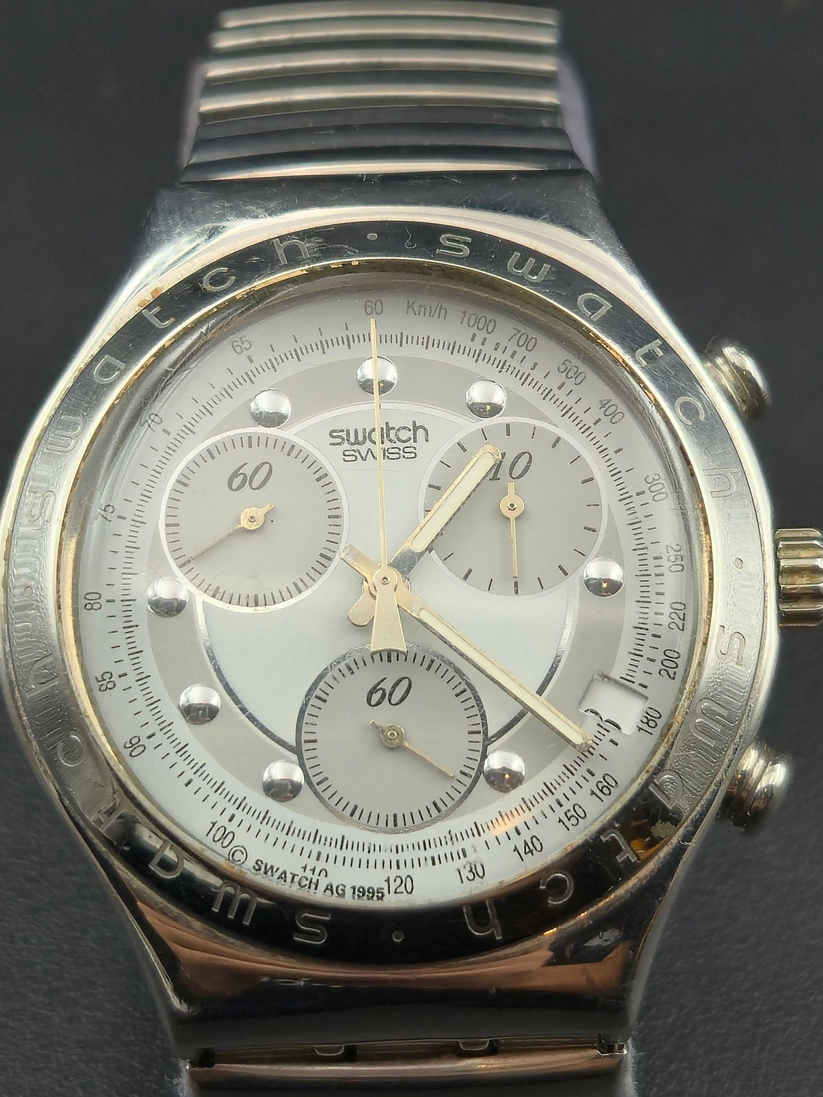 Swatch Irony Chronograph 40mm Stainless Steel Men’s Watch 1995, New Battery (1 of 9)