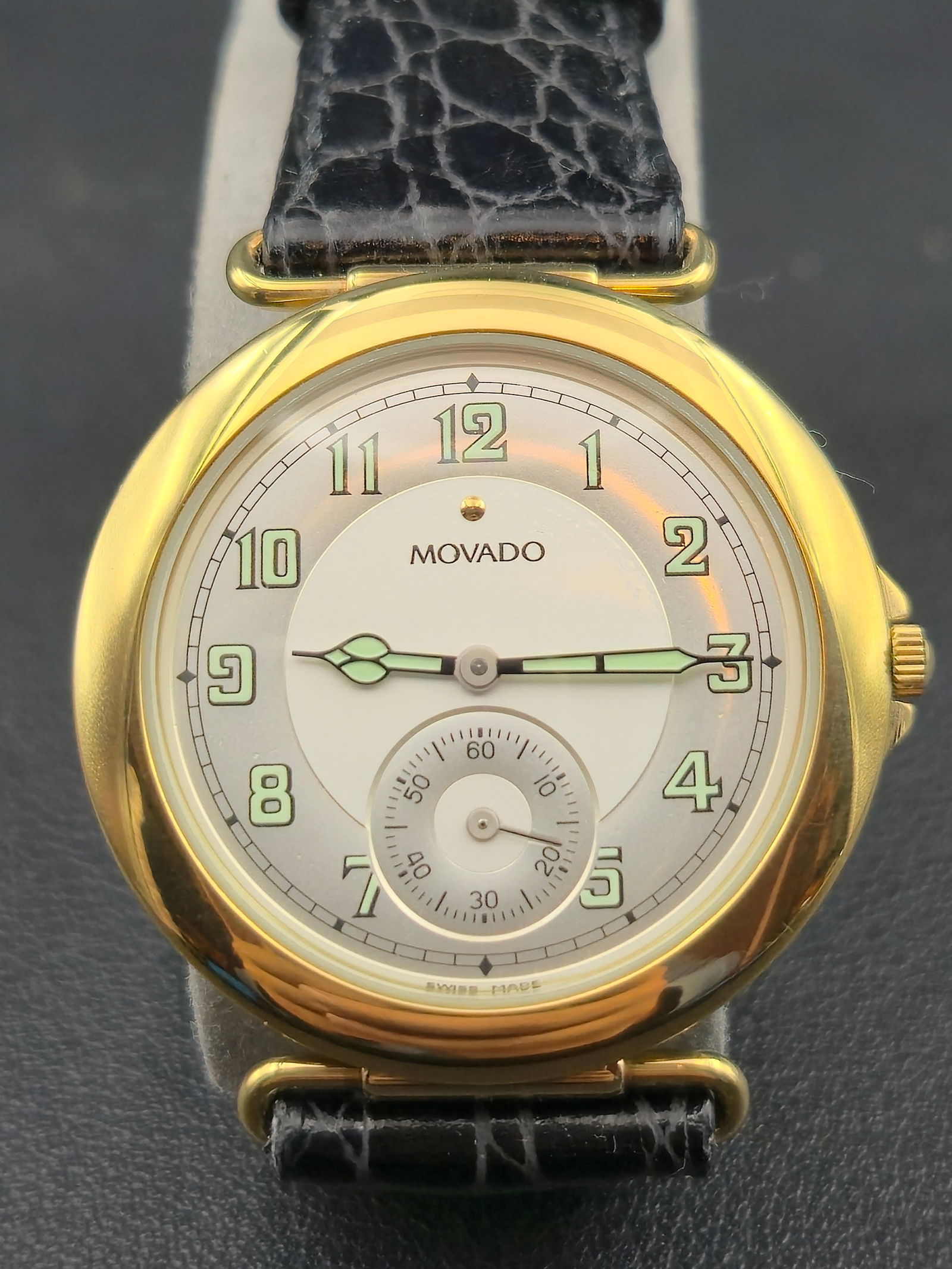 Movado ESQ Heritage 87.09.860 Gold-Tone 33mm Military Dial Small Seconds Quartz Watch NOS Box (1 of 14)