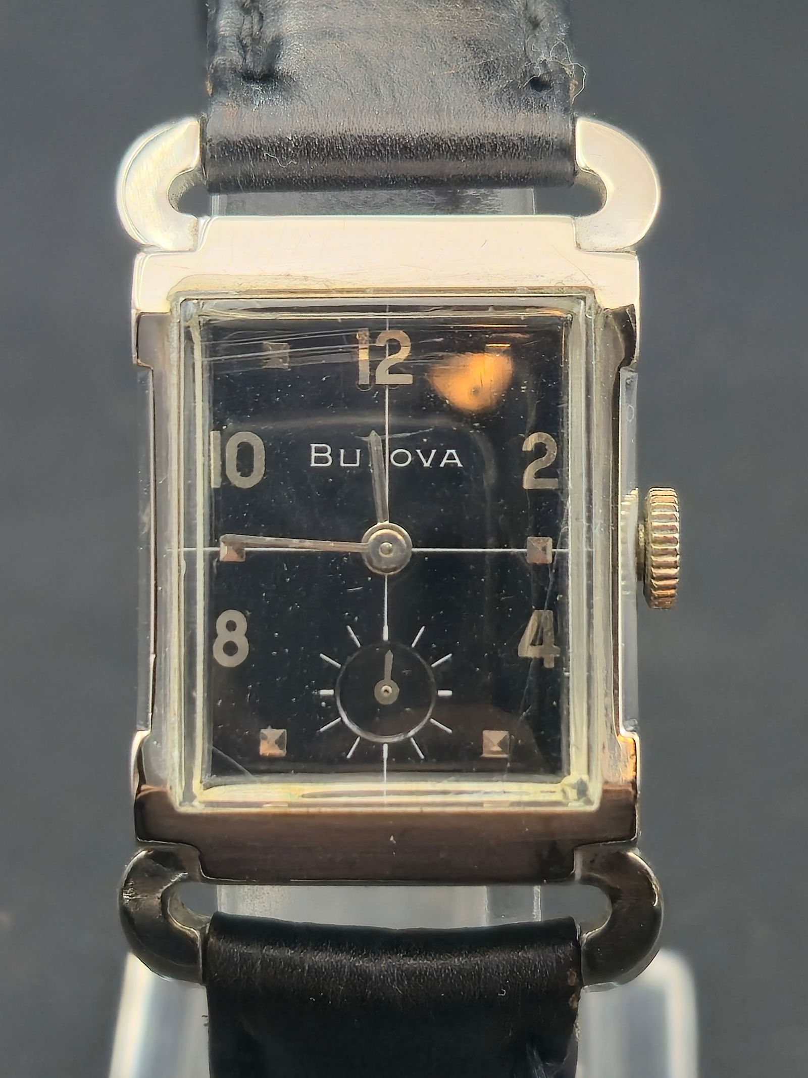 1958 Bulova 11AF 21J Rectangular Black Dial Dress Watch 10K GF (1 of 8)