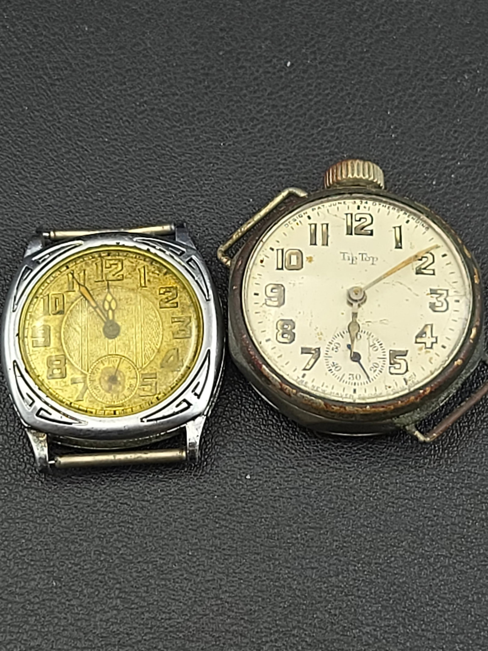 Pair of 1920s–40s Swiss Wristwatches – Van Buren 31.6mm & Tip Top 35.8mm – Untested Vintage: Pair of early Swiss wristwatches including a Van Buren Watch Co. manual-wind with 7-jewel movement housed in an Illinois Watch Case Co. “Spartan” chrome case, and a larger Tip Top wristwatch f