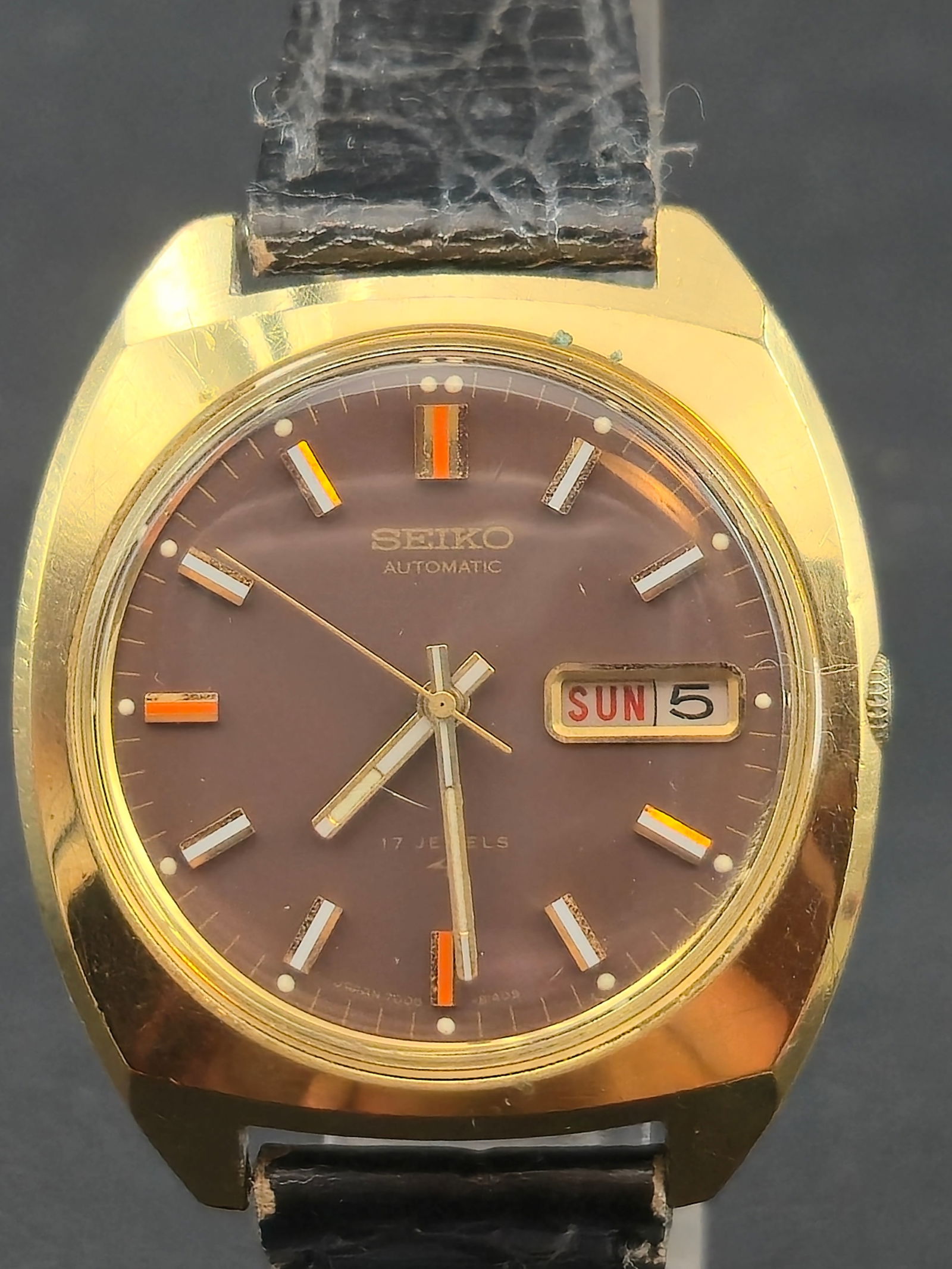 1972 Seiko 7006-8059 Automatic “Chocolate Dial” 17J Watch, 37mm Gold-Tone – Runs, (1 of 7)