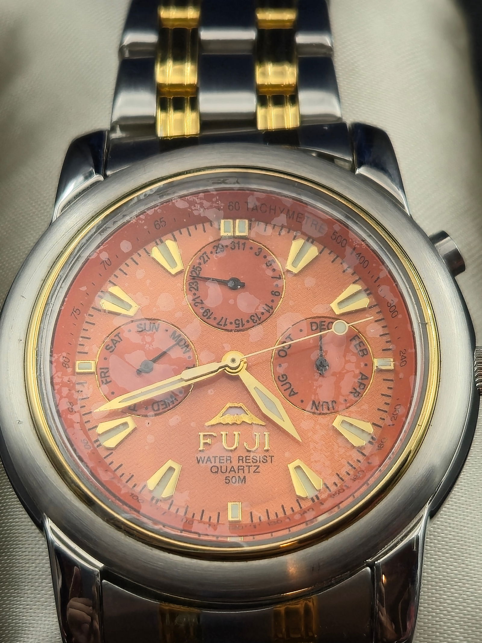 FujiTime Japan Quartz Chronograph Watch, Two-Tone 40mm “Mount Fuji Edition” – NOS Full (1 of 6)