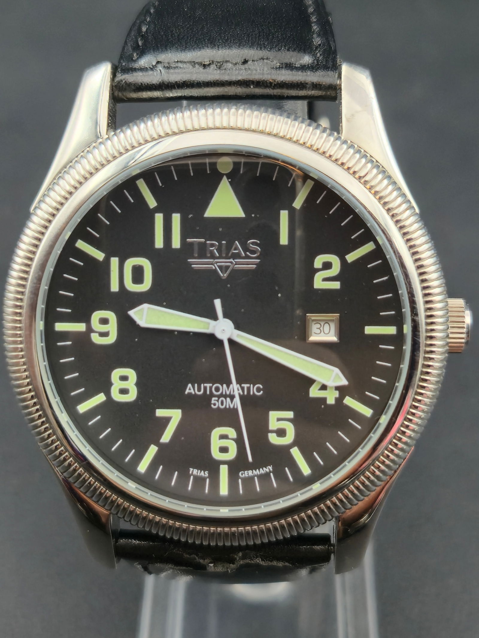 Trias Germany Automatic Pilot Watch, 46mm Black Dial – NOS Full Set, Runs (1 of 10)