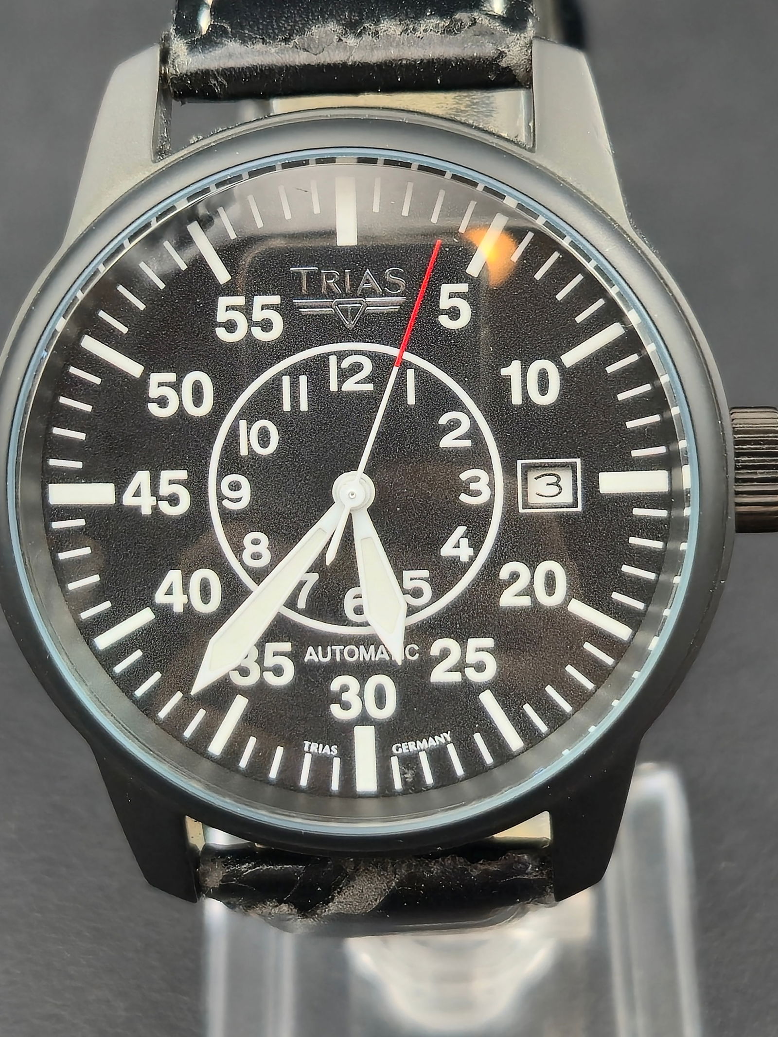 2005 Trias Germany Automatic Pilot Watch Ref. 40782, 46mm Black PVD Case – NOS Full Set (1 of 9)