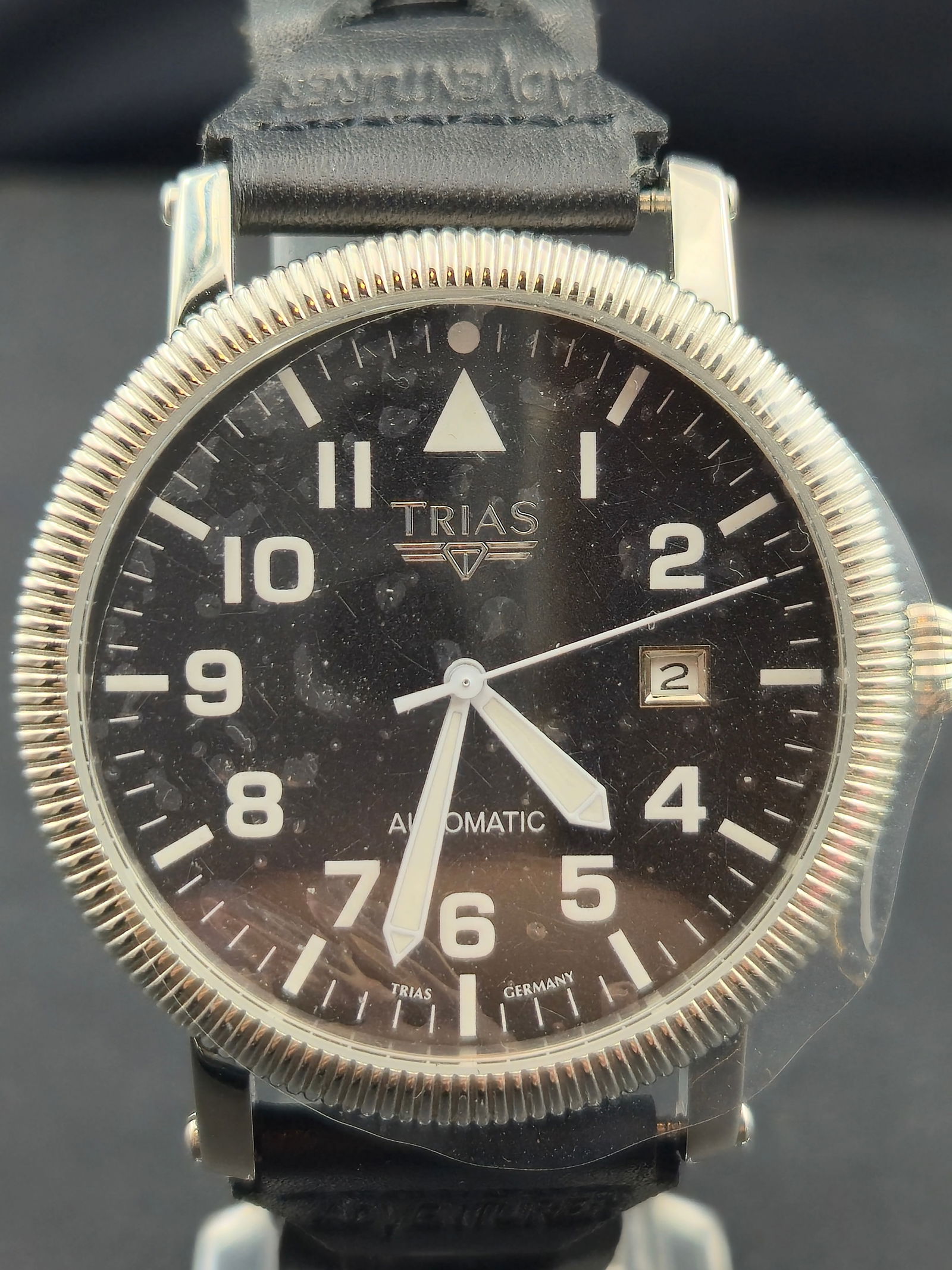 Trias Germany Automatic Pilot Watch Ref. 01064 “Adventurer,” 42mm Black Dial – NOS Full (1 of 9)