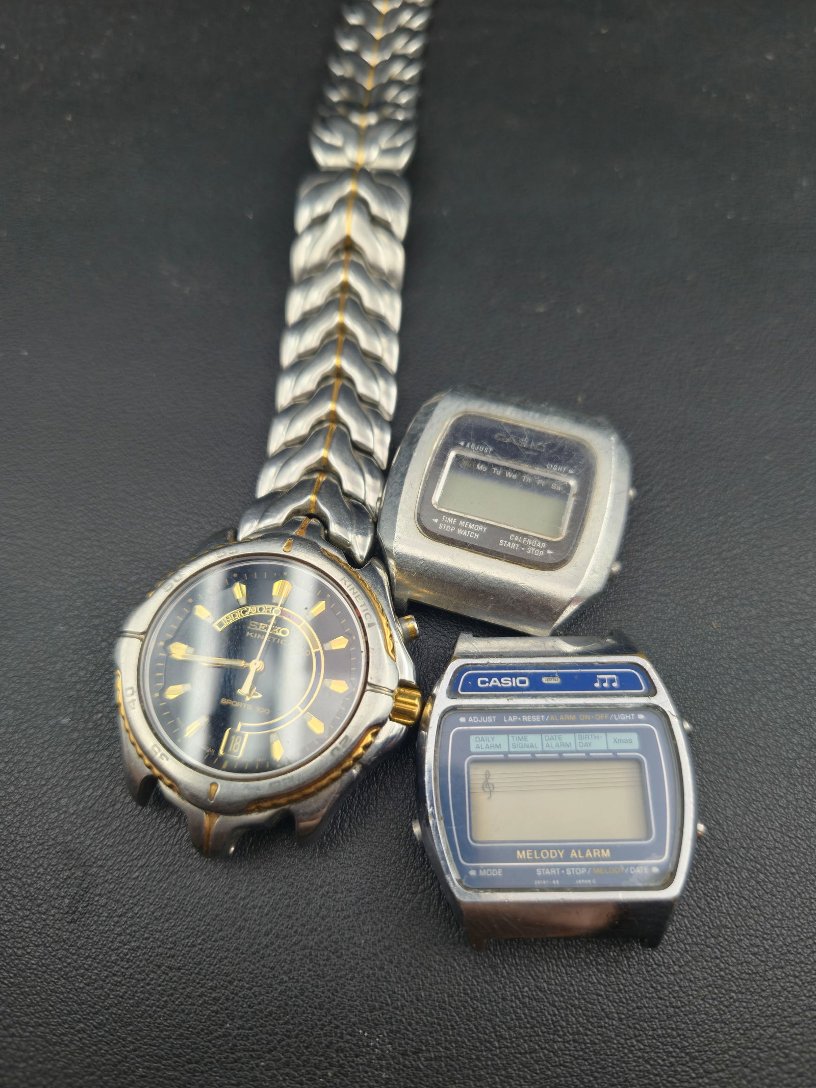 Lot of 3 – Seiko Kinetic Sports 100 & Casio Casiotron + Melody Alarm Digital Watches (1 of 8)