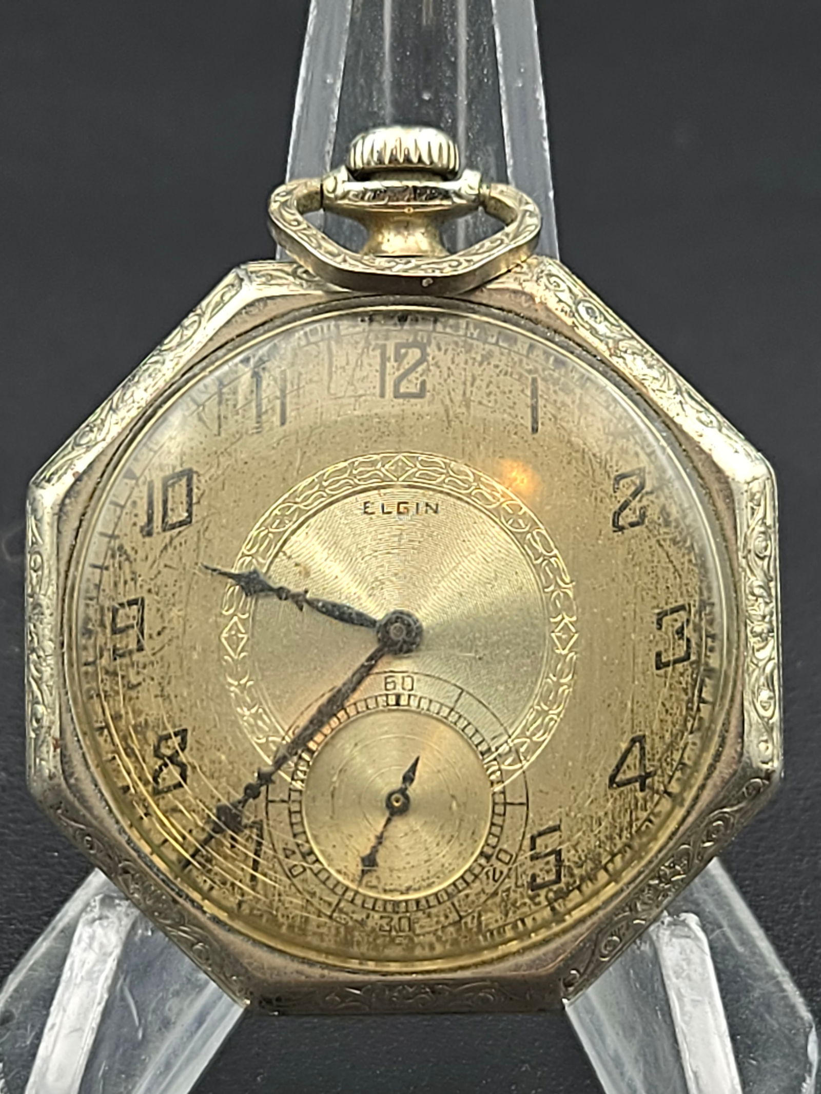 1925 Elgin Grade 345 Model 3 12s 17J Pocket Watch – Engraved Octagon Case 48 mm, (1 of 7)