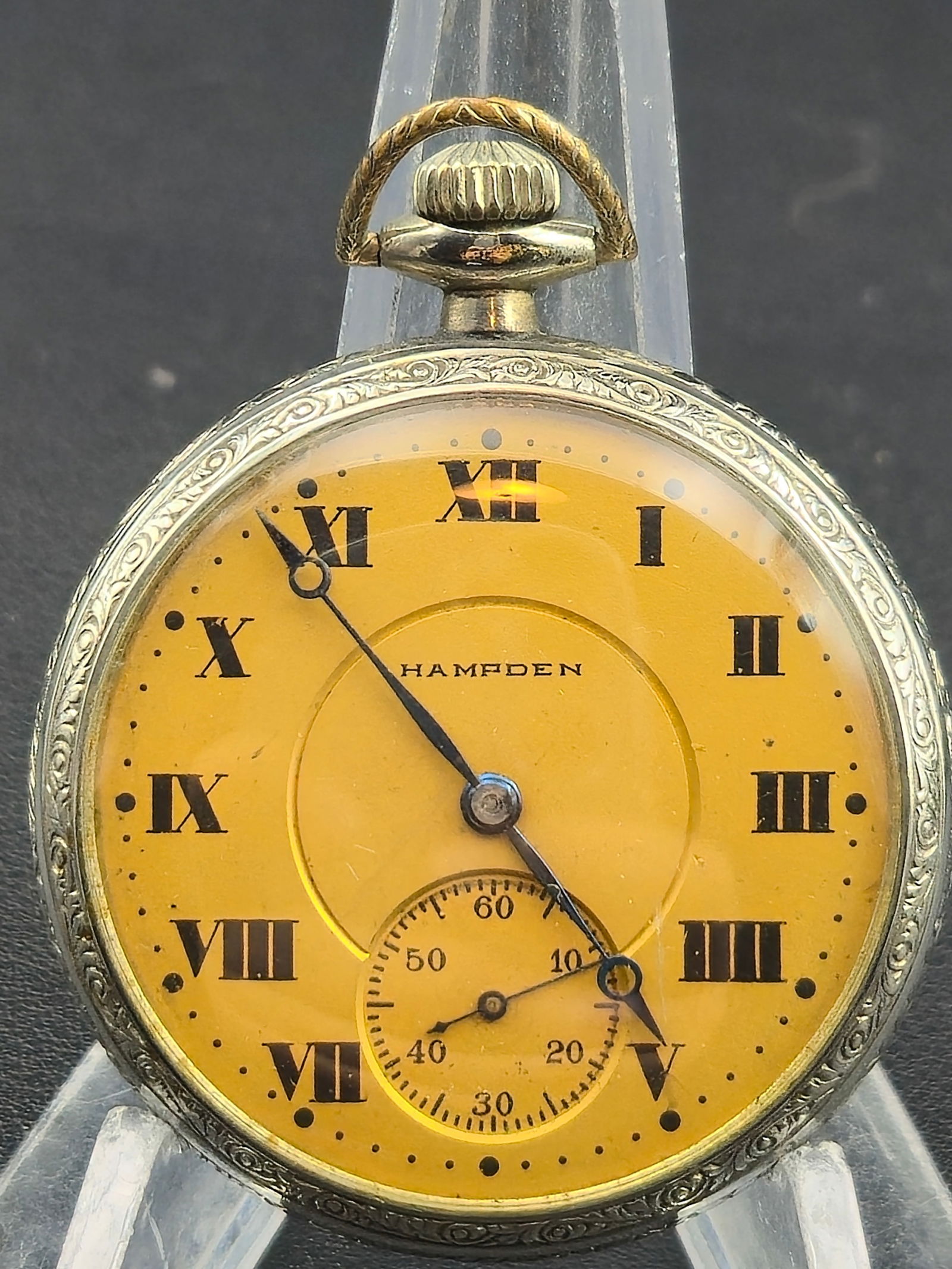 1915 Hampden “Aviator” 12s 17J Pocket Watch – Double Roller, NAWCo Challenge Case – (1 of 8)