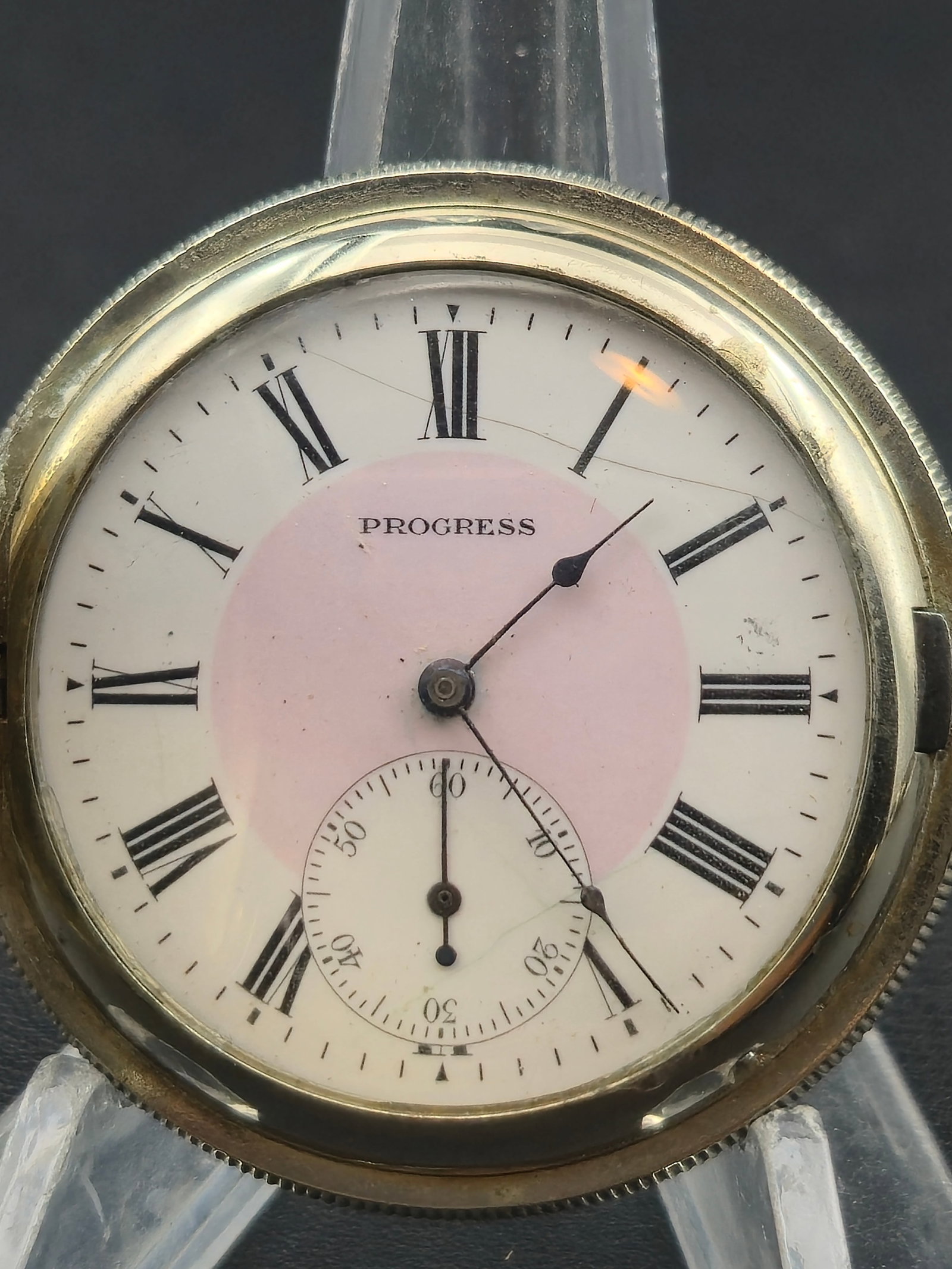 Swiss Progress “Purity” Hunter Pocket Watch – 7J Nickel Movement – Silverode Case –: Antique Progress “Purity” Swiss-made hunter pocket watch, circa early 1900s, featuring a nickel 7-jewel movement marked Progress – Purity, serial #7,138,931. The movement is finely damaskeen