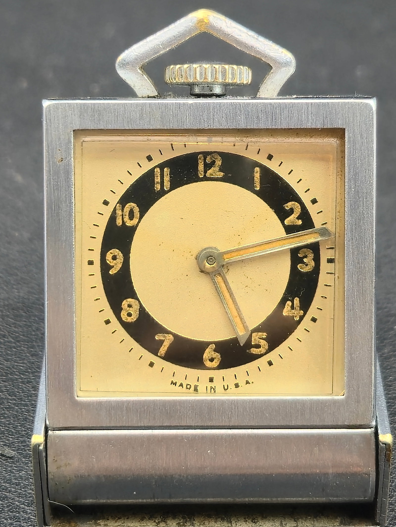 Westclox Folding Travel / Purse Watch – Pat. July 2, 1918 – Made in USA – Runs: Antique Westclox folding travel watch, manufactured in the United States circa early 1920s, featuring the patented folding “tuck-away” aluminum case (Patent July 2, 1918) that opens to form a 