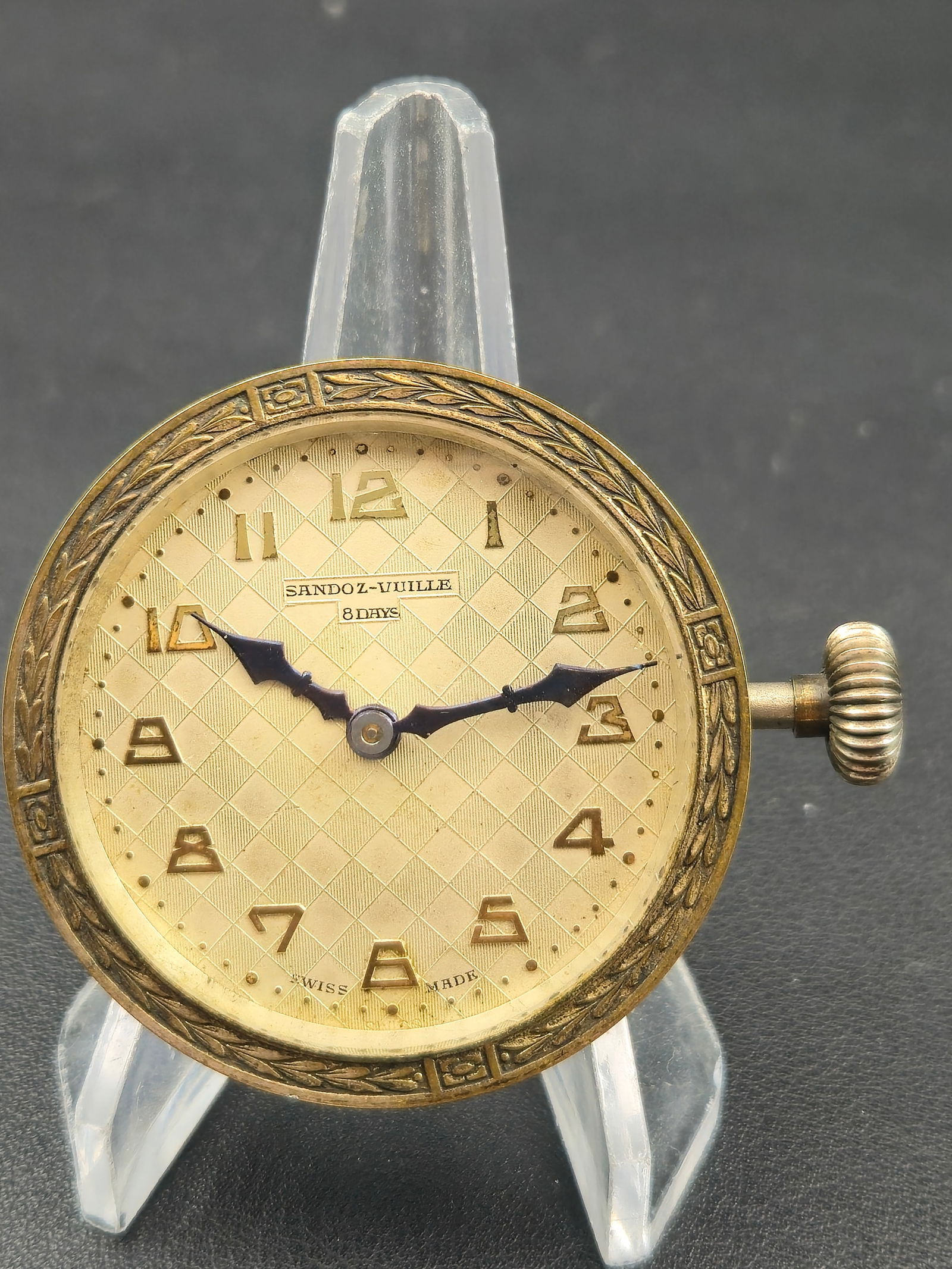 Sandoz-Vuille Swiss 8-Day Car Clock, 6J Brass Dashboard Mount, 1930s Luxury Auto – Runs (1 of 9)