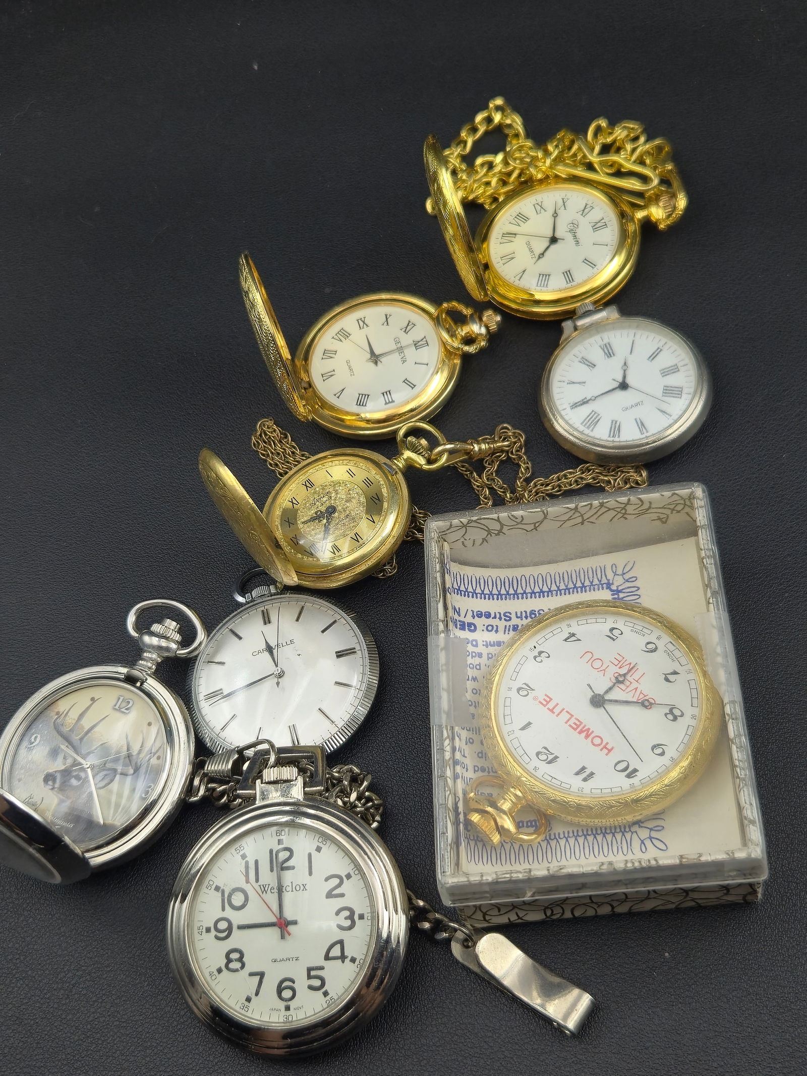 Lot of 8 Vintage Pocket Watches – Caravelle, Westclox, Cibrini, Homelite, Deer Art (1 of 12)