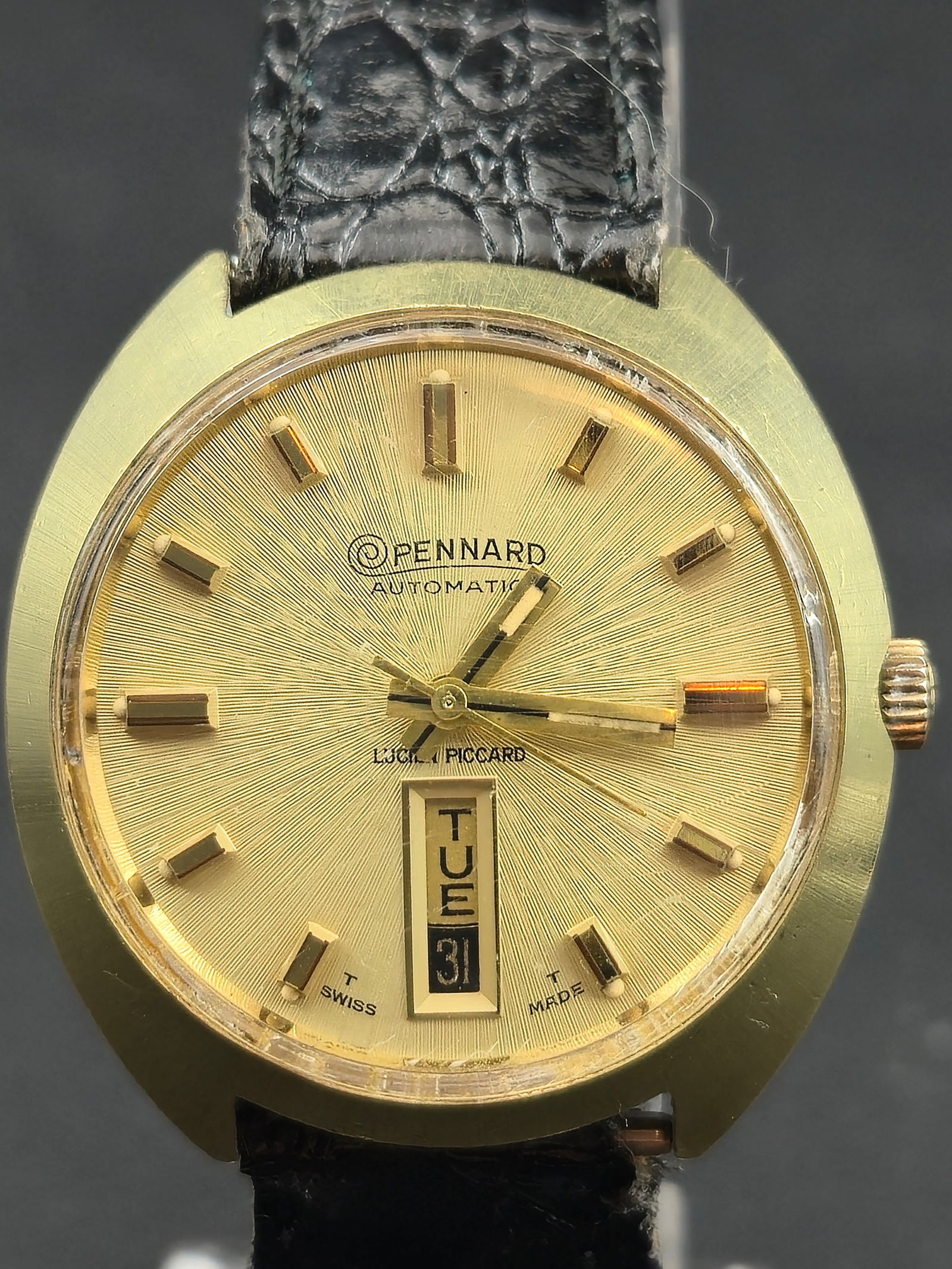 1970s Lucien Piccard “Pennard” Automatic 35mm Gold-Tone Day-Date Watch (Runs (1 of 9)
