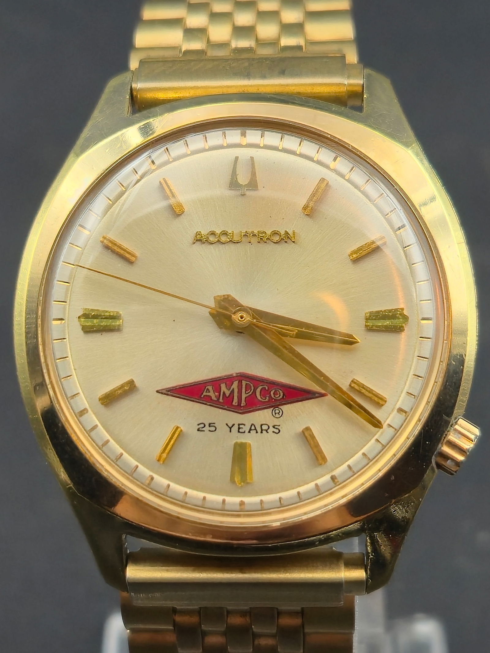 1973 Bulova Accutron 2180 “Ampco 25 Years” Gold-Tone 34mm Wristwatch (New Battery) (1 of 9)