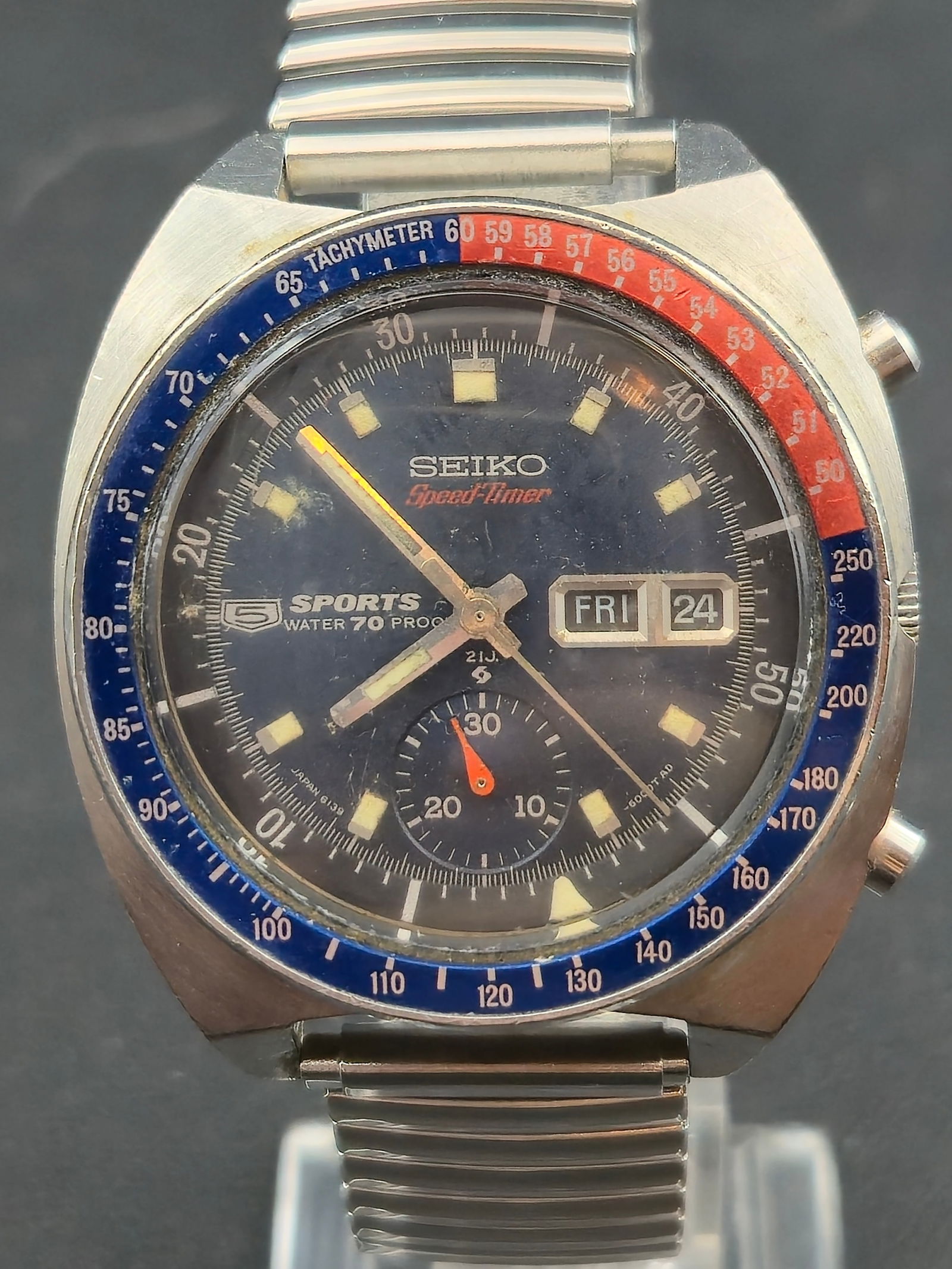 1970 Seiko 6139 6000 Speed Timer Pepsi Chronograph Automatic 41 mm Untested (1 of 10)