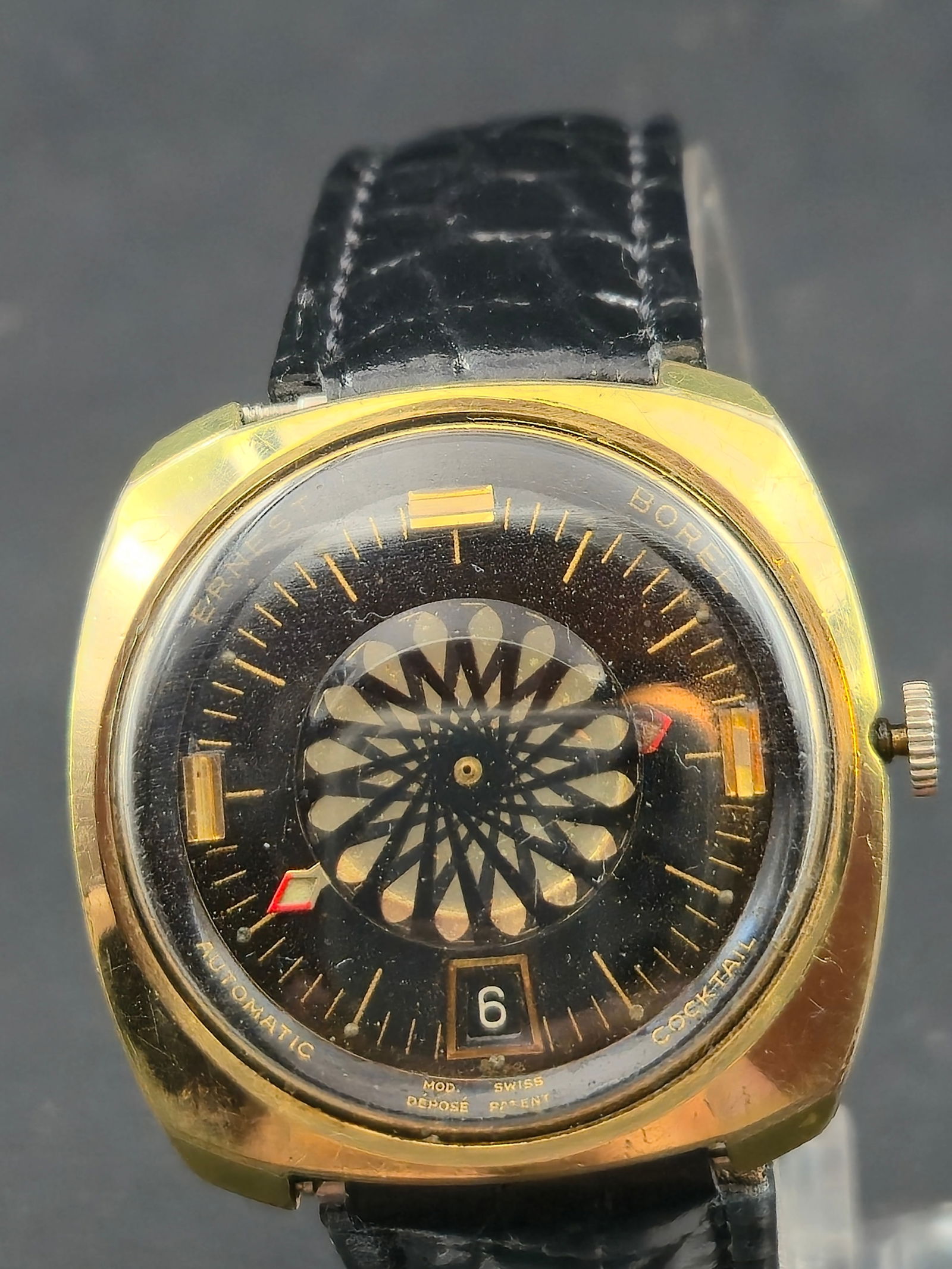 Ernest Borel Cocktail Automatic Kaleidoscope Dial Gold Tone 36 mm Wristwatch (1 of 9)