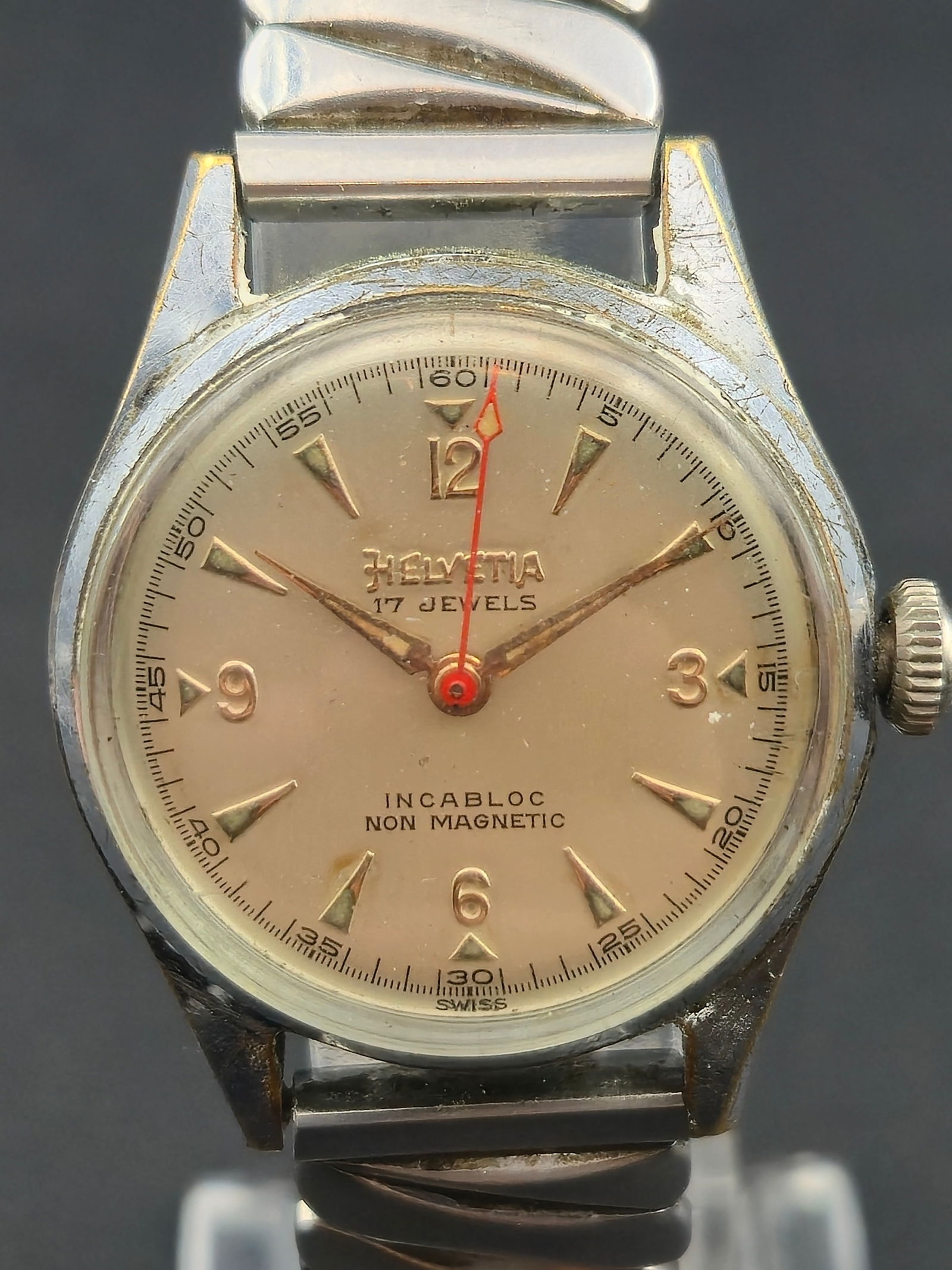 1950s Helvetia 30mm Swiss 17J Manual Wind Watch Rose Gold Indices & Hands Incabloc (1 of 10)