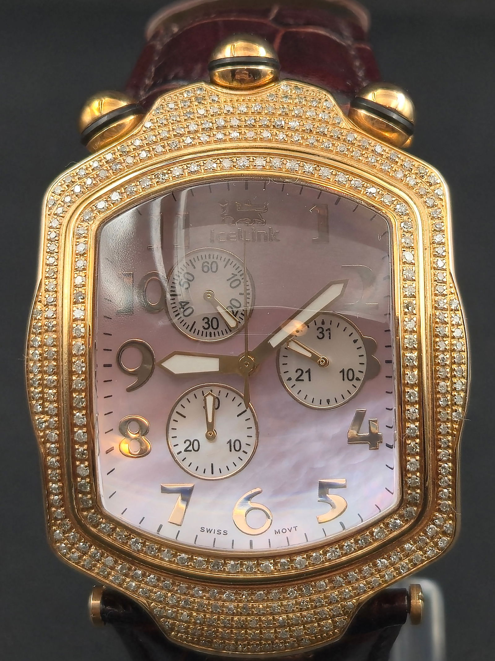 IceLink Cetus Chronograph 42mm Gold Tone Diamond Pave Swiss Watch with Box and Papers 2000s (1 of 14)