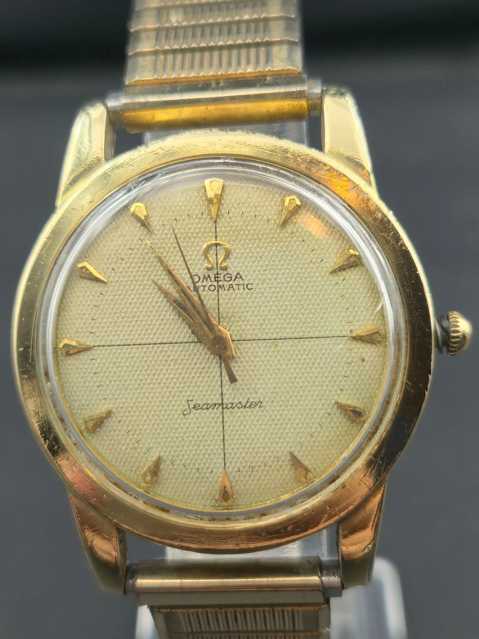 Omega Seamaster Automatic 34mm 10K Gold Filled Bumper Cal 354 Crosshair Linen Dial 1952 (1 of 12)