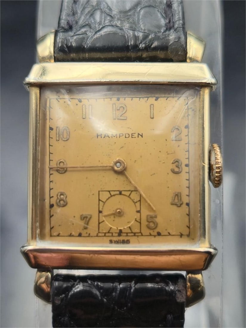 1950s Hampden 17J Swiss Tank Watch 24mm Gold Tone (1 of 9)