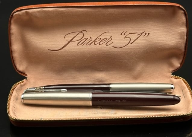 Vintage Parker “51” Burgundy Fountain Pen & Ballpoint Set with Case + Sheaffer Pe (1 of 9)