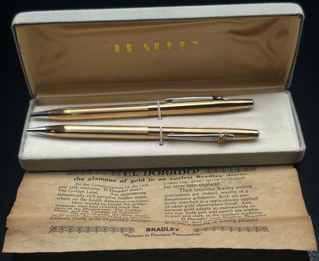 Vintage Bradley “El Dorado” 22K Gold Plated Pen & Pencil Set in Case with Paperwork (1 of 8)