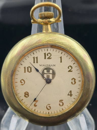 Waltham Open Face Pocket Watch W/ Etched Train