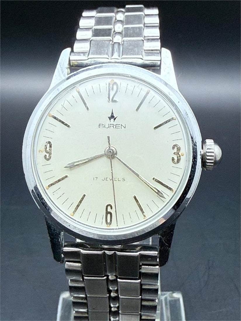 Vtg Buren Manual Wind Stainless Steel Dress Watch: 17 jewel standard time corp movementRunning condition.The watch is sold as-is in current condition.