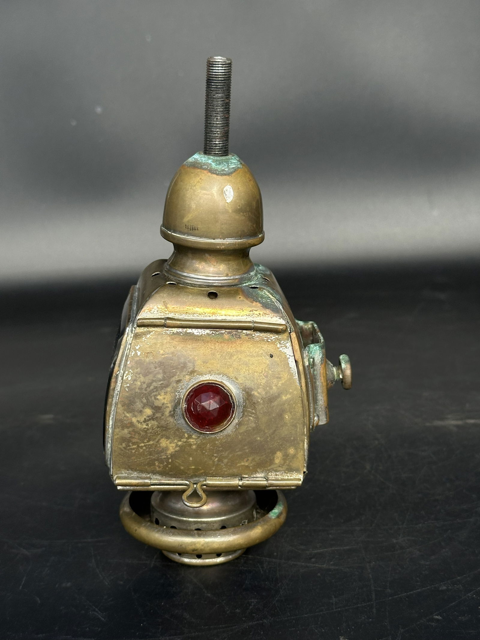 Antique Lucidus Paris France Brass Carriage Lamp with Cobalt Blue Glass & Red Bullseye (1 of 7)