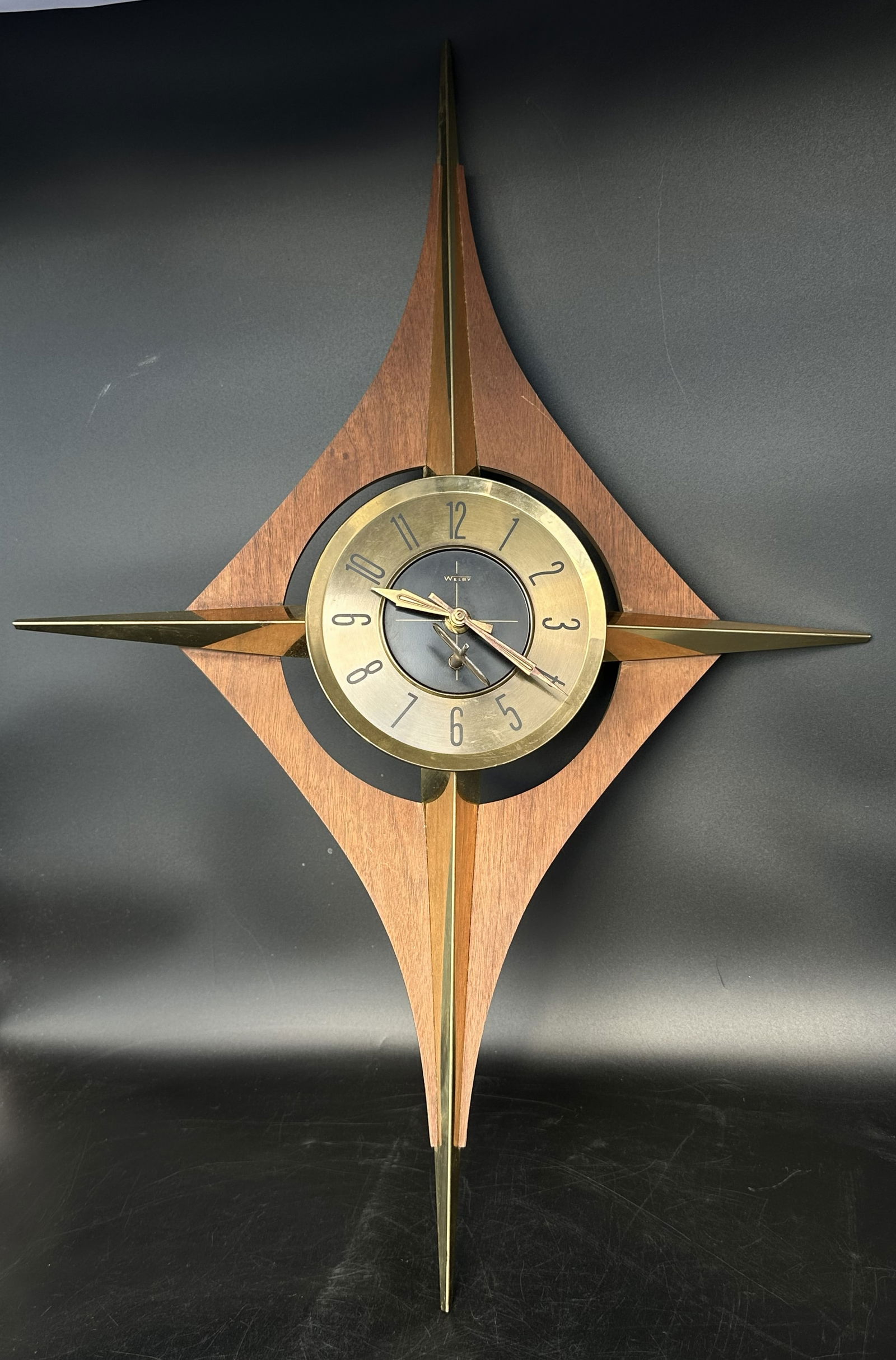 Mid-Century Modern Welby Starburst Wall Clock – Brass & Walnut, 24" (1 of 8)