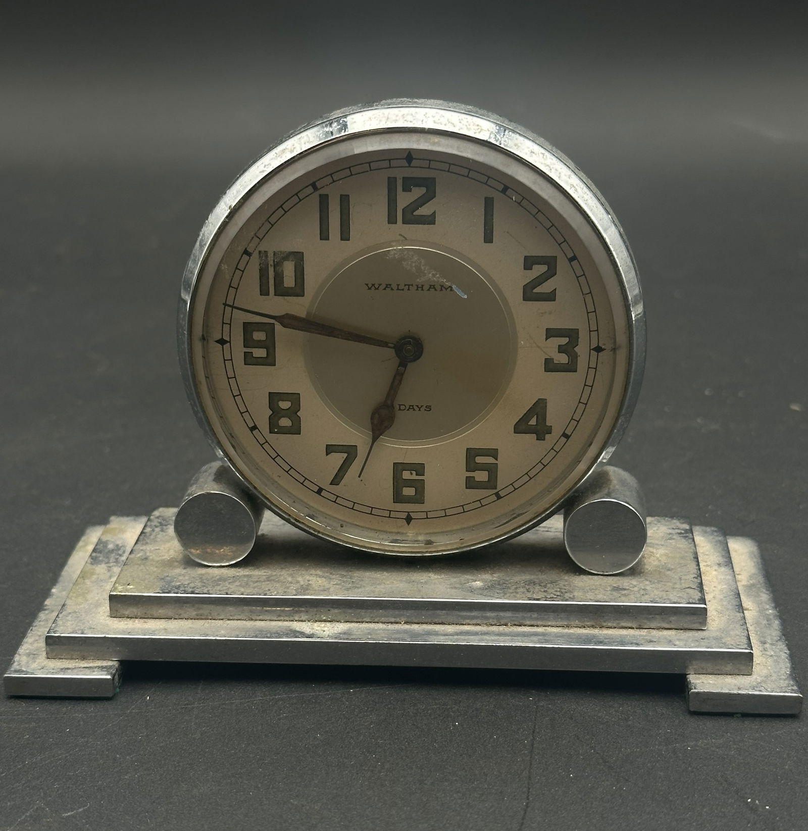 Waltham 8-Day Art Deco Desk Clock, Chrome-Plated, Circa 1930s (1 of 9)