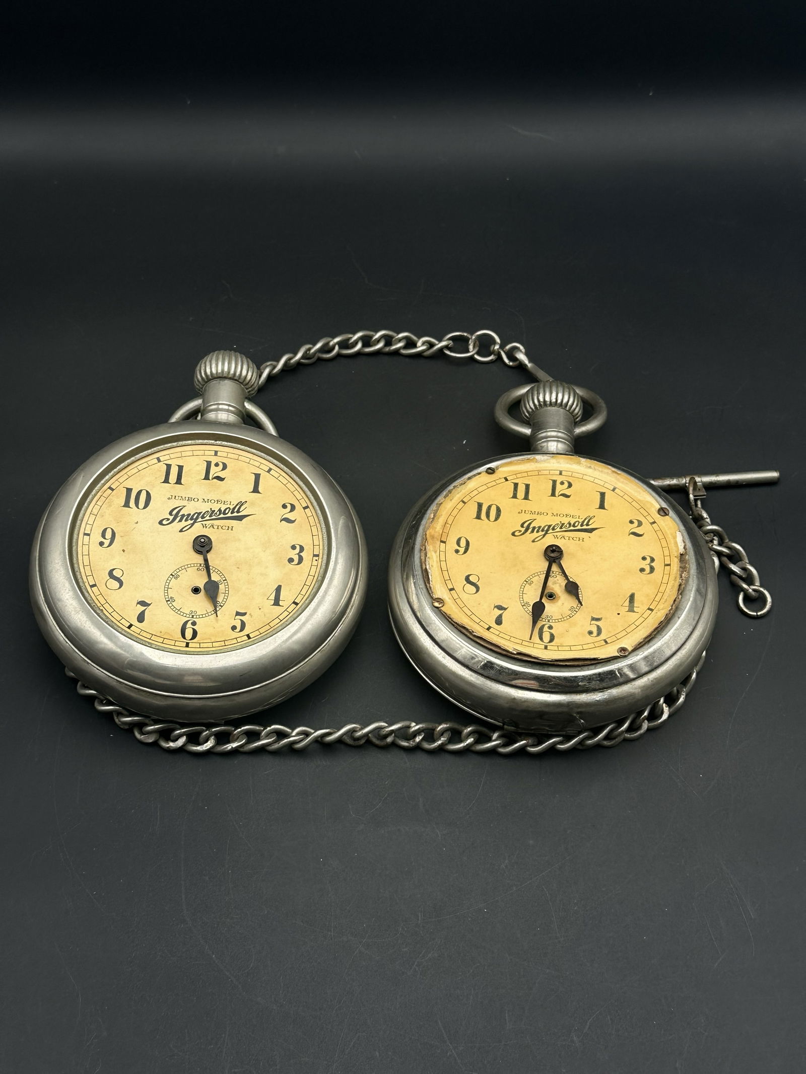 Pair of Vintage Ingersoll Jumbo Model Pocket Watch Display Advertising Signs Clocks, Early 1900s (1 of 6)