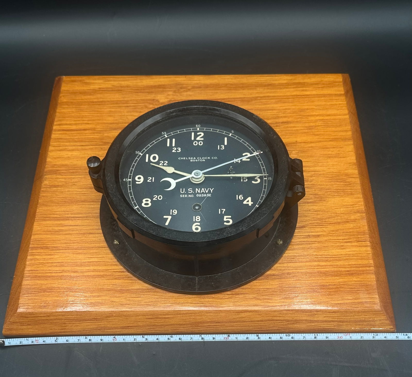 Chelsea Clock Co. U.S. Navy Mark I Deck Clock on Wood Mount (1 of 8)