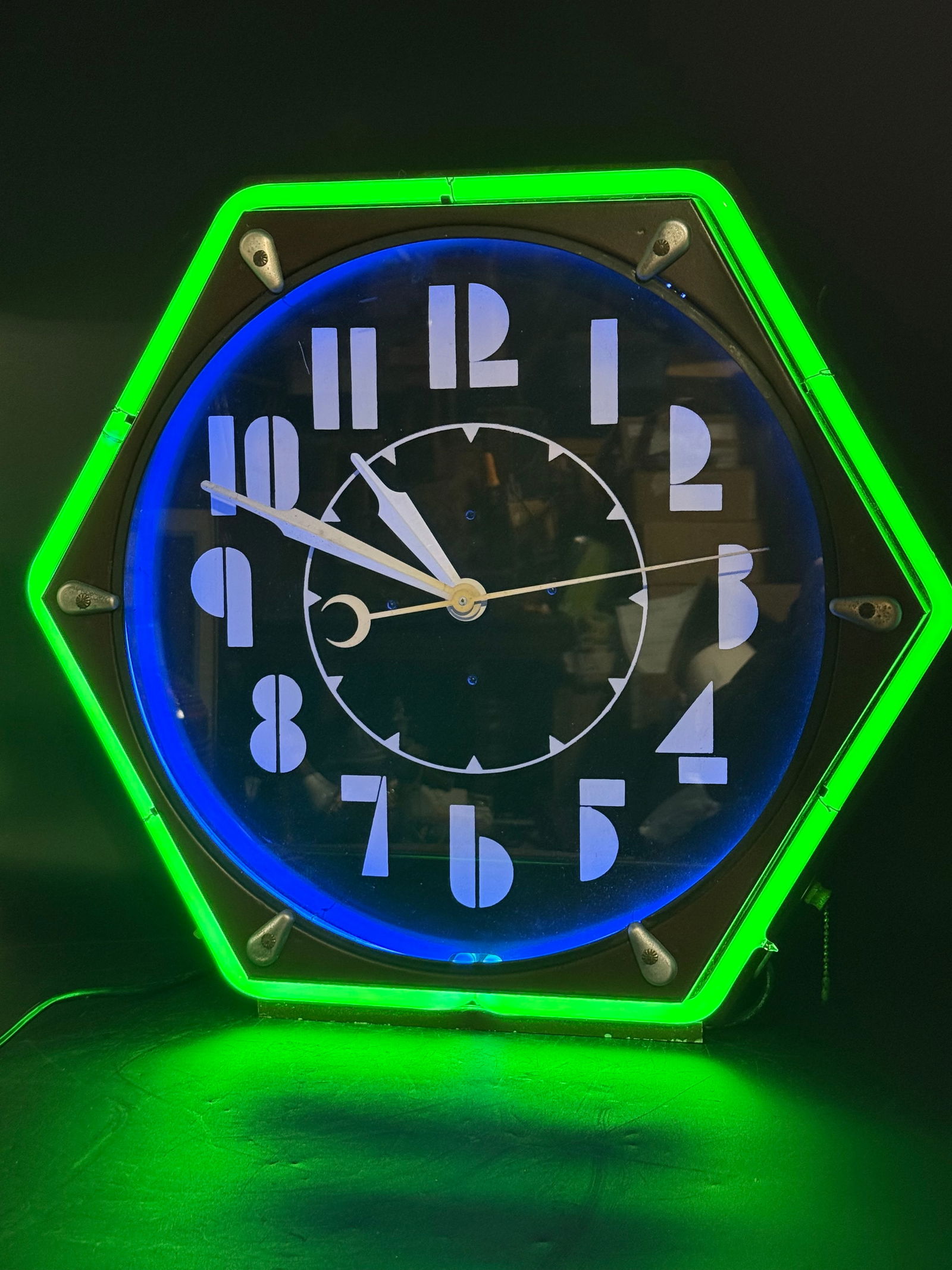 Original Antique 1940s Art Deco Cleveland Neon Hexagon Clock Original Neon and Paint (1 of 11)