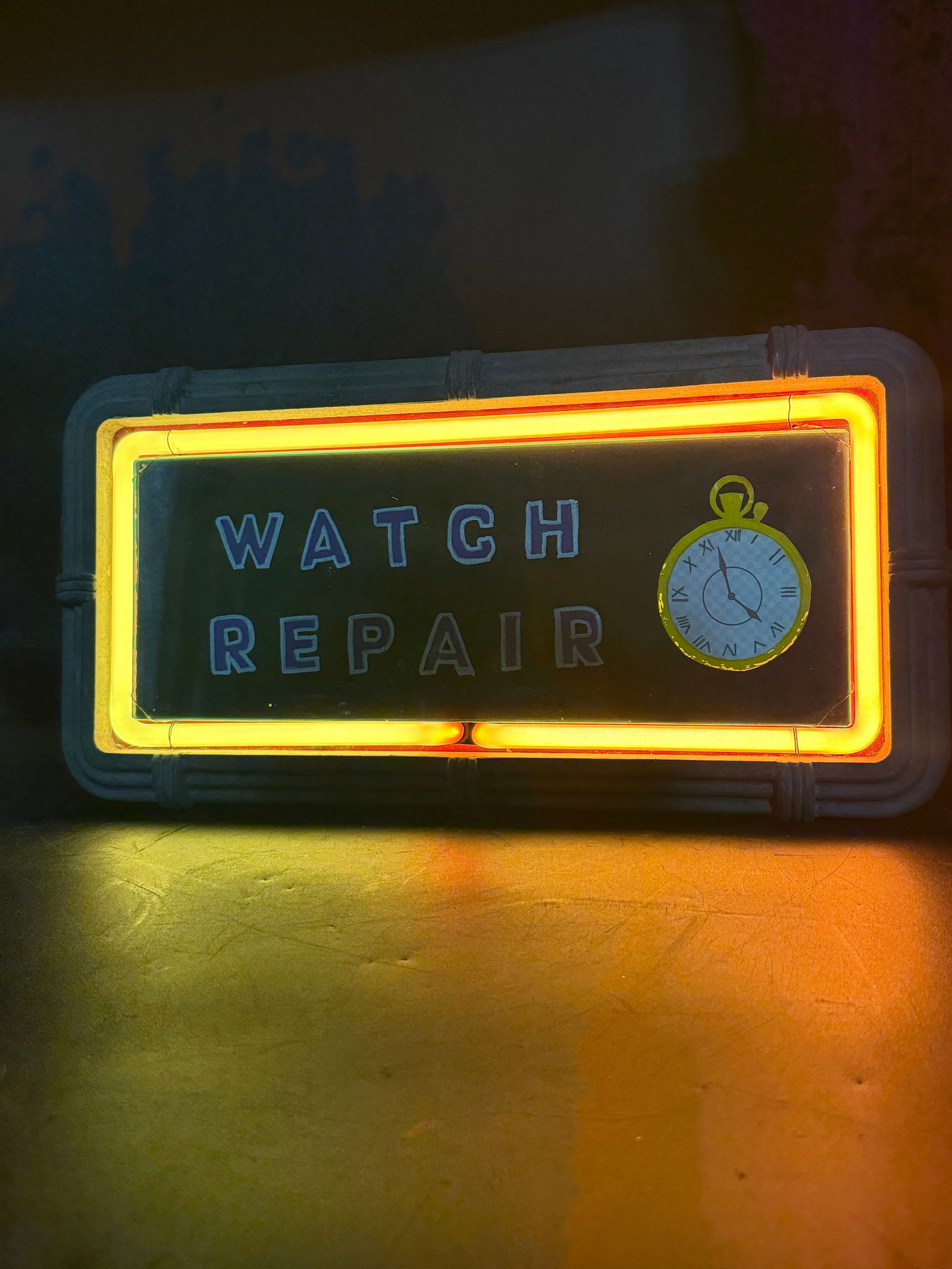 Original Antique neon Blue Ribbon Displays "Watch Repair" Sign, Cincinnati Advertising Products 1930 (1 of 10)